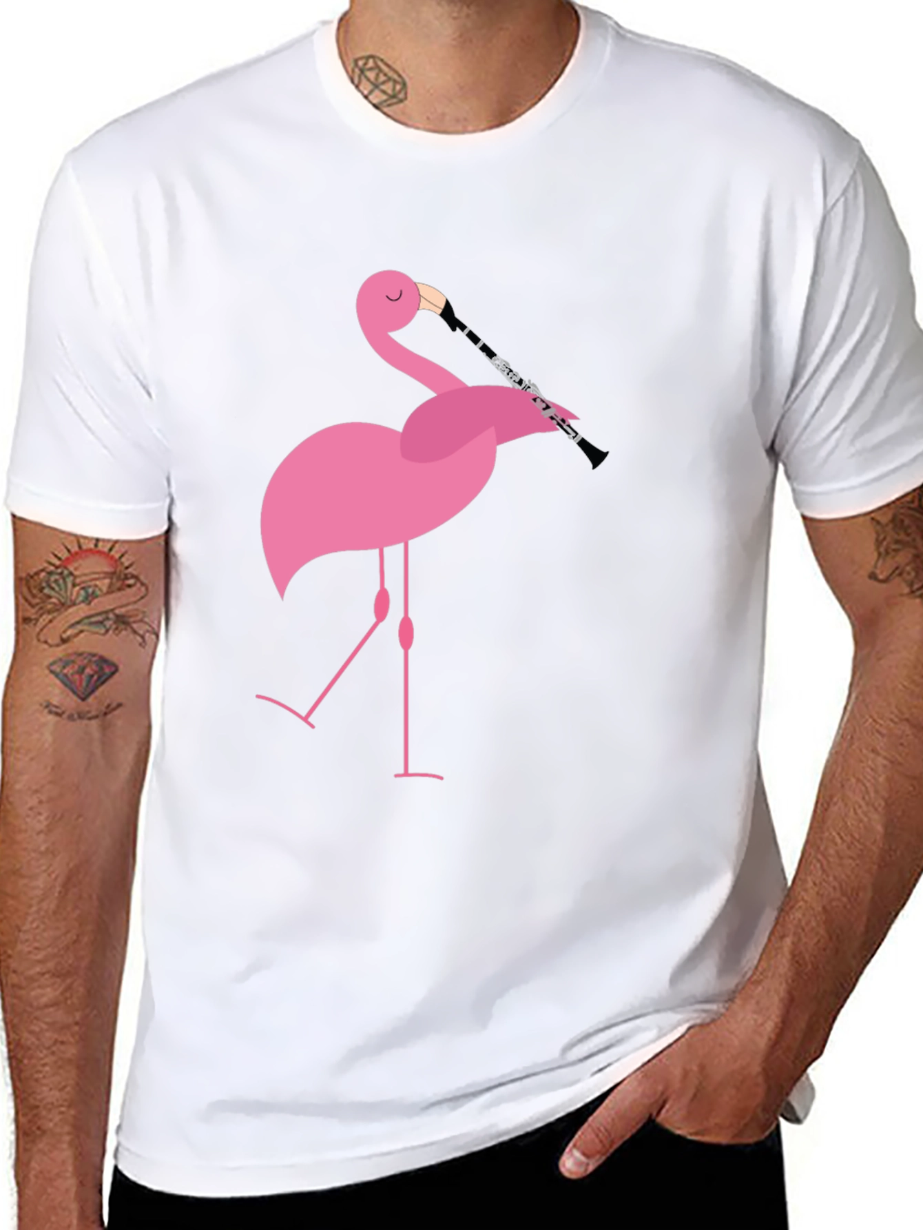 Flamingo Clarinet Player Black T-Shirt