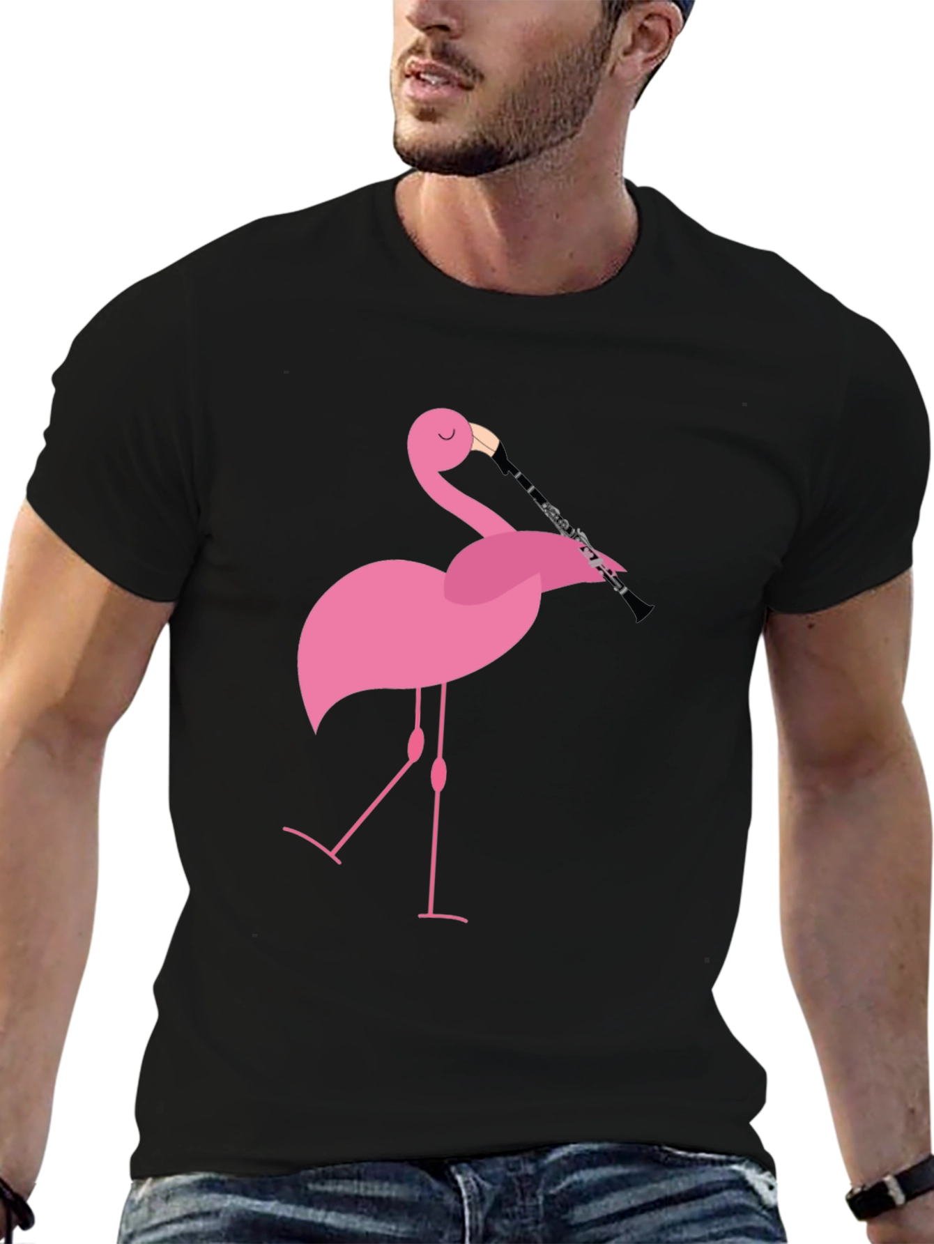 Flamingo Clarinet Player Black T-Shirt