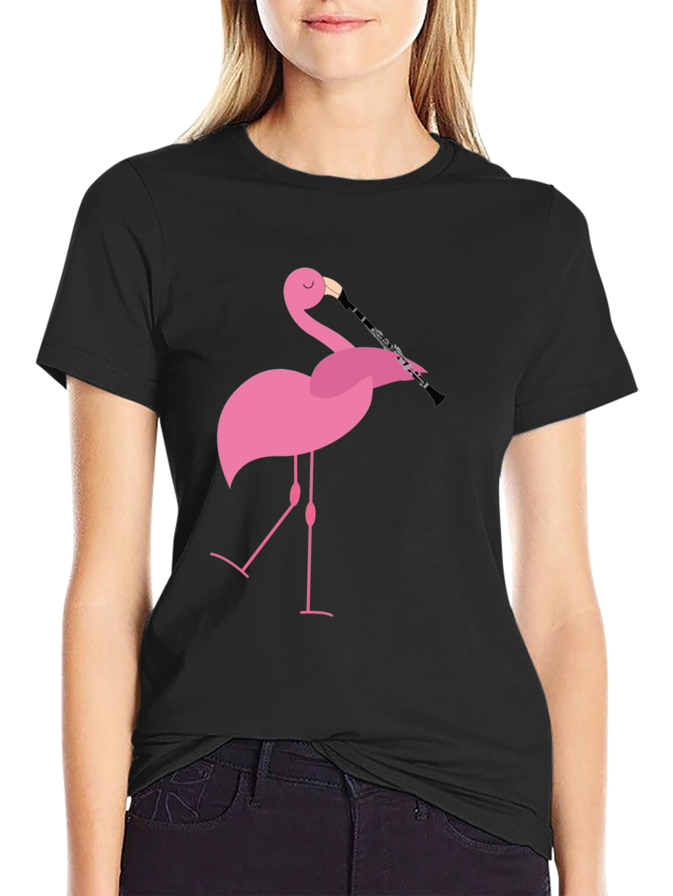 Flamingo Clarinet Player Black T-Shirt