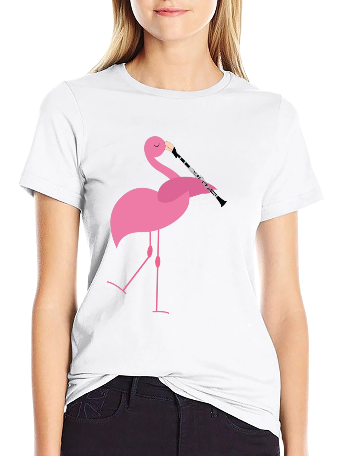 Flamingo Clarinet Player Black T-Shirt