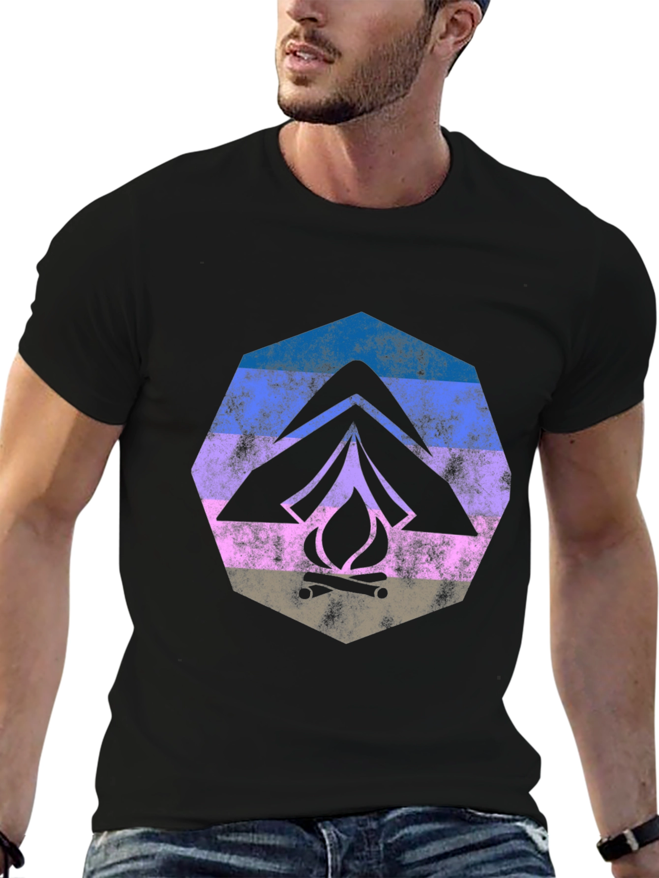Retro Camping Tent & Campfire Graphic Tee
