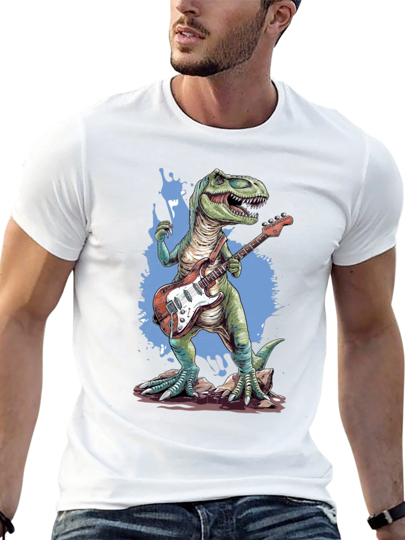 Dinosaur Guitar Player T-Shirt - Black