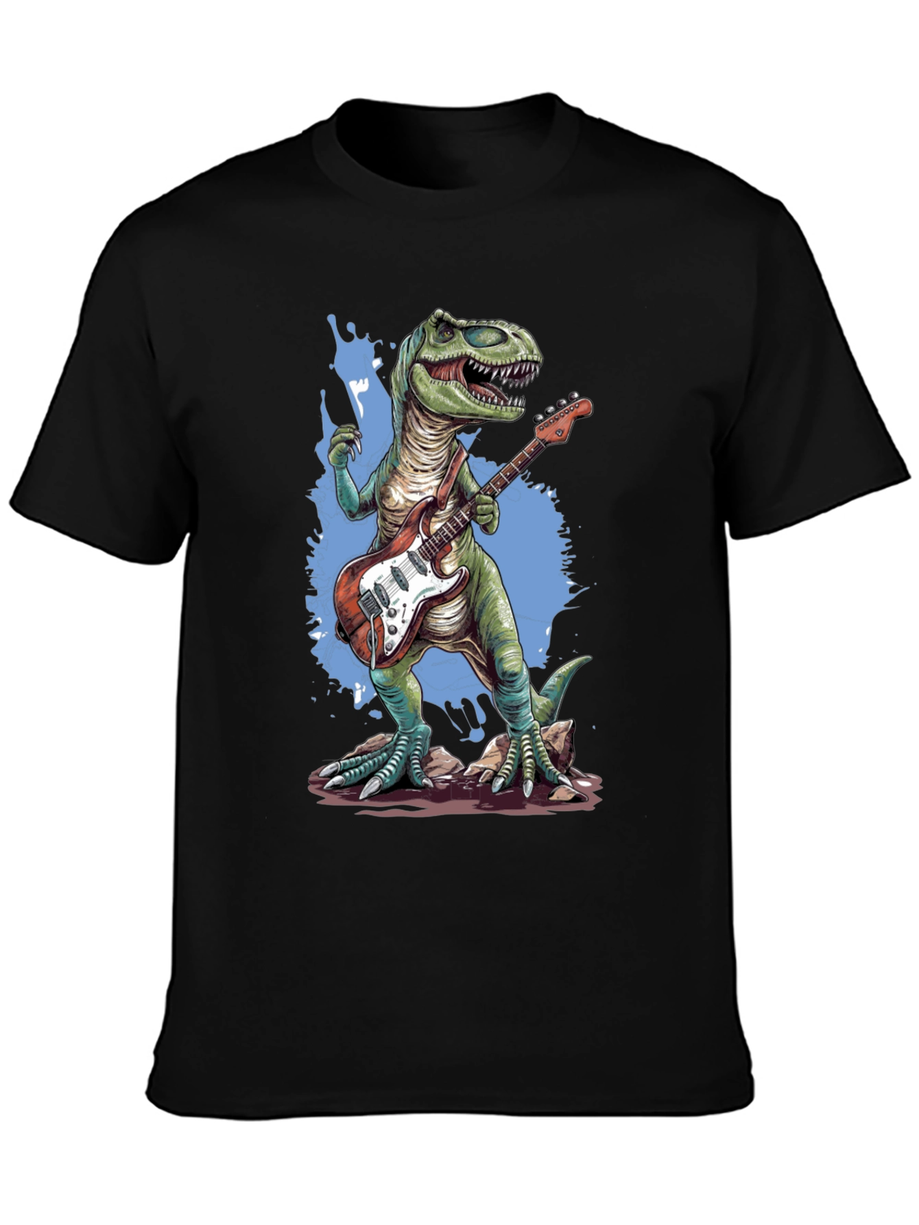 Dinosaur Guitar Player T-Shirt - Black