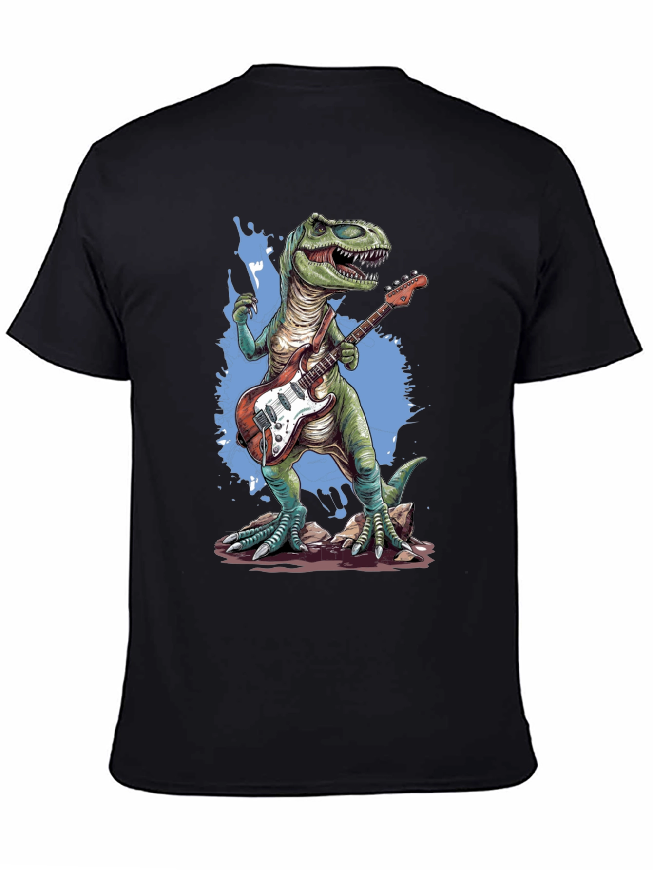 Dinosaur Guitar Player T-Shirt - Black