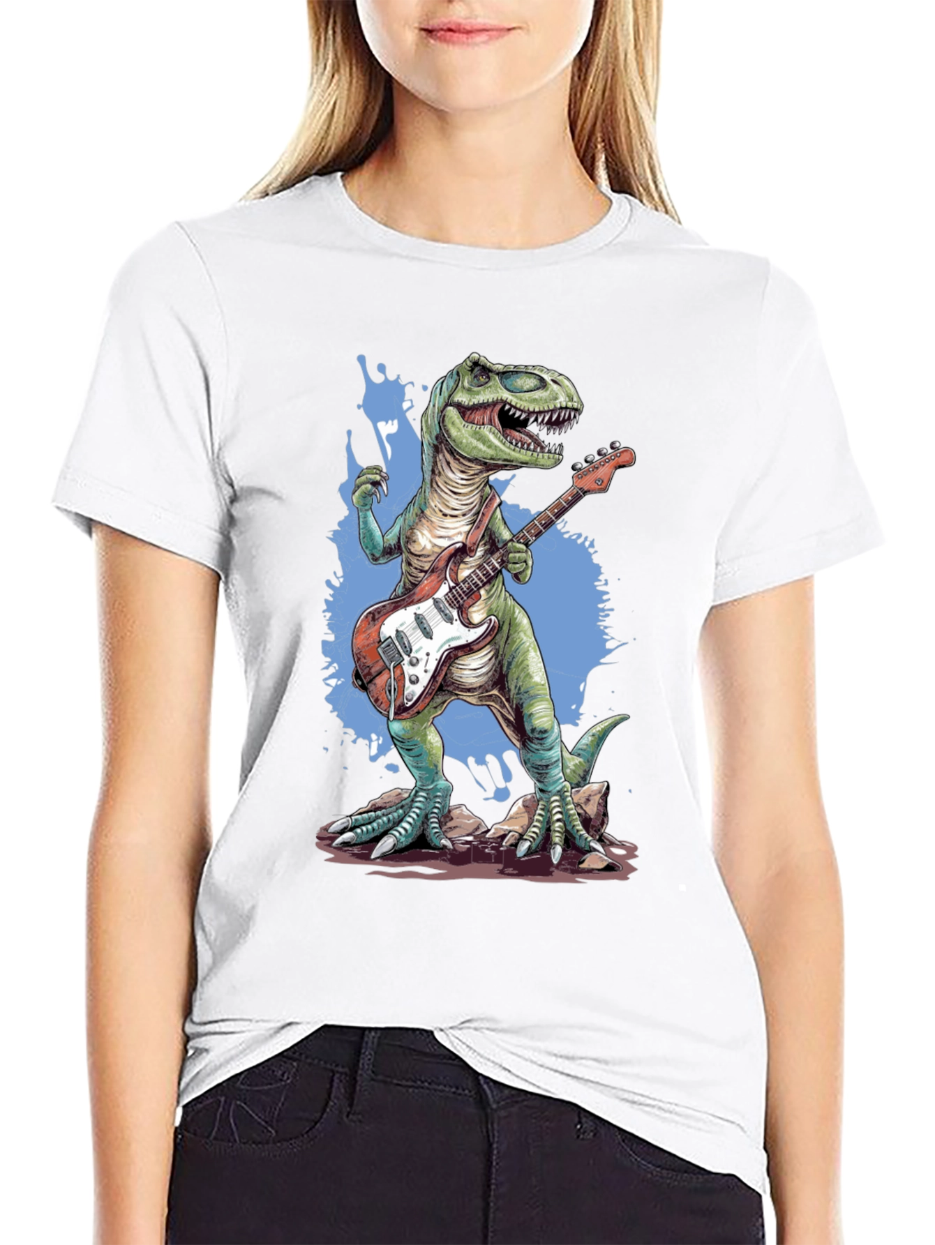 Dinosaur Guitar Player T-Shirt - Black