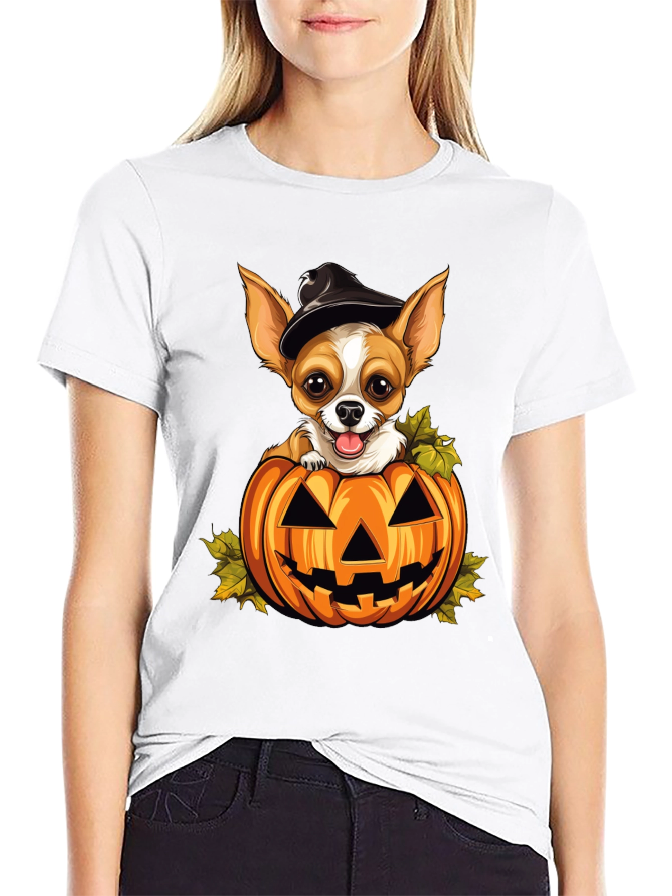 Halloween Chihuahua in Pumpkin T-Shirt