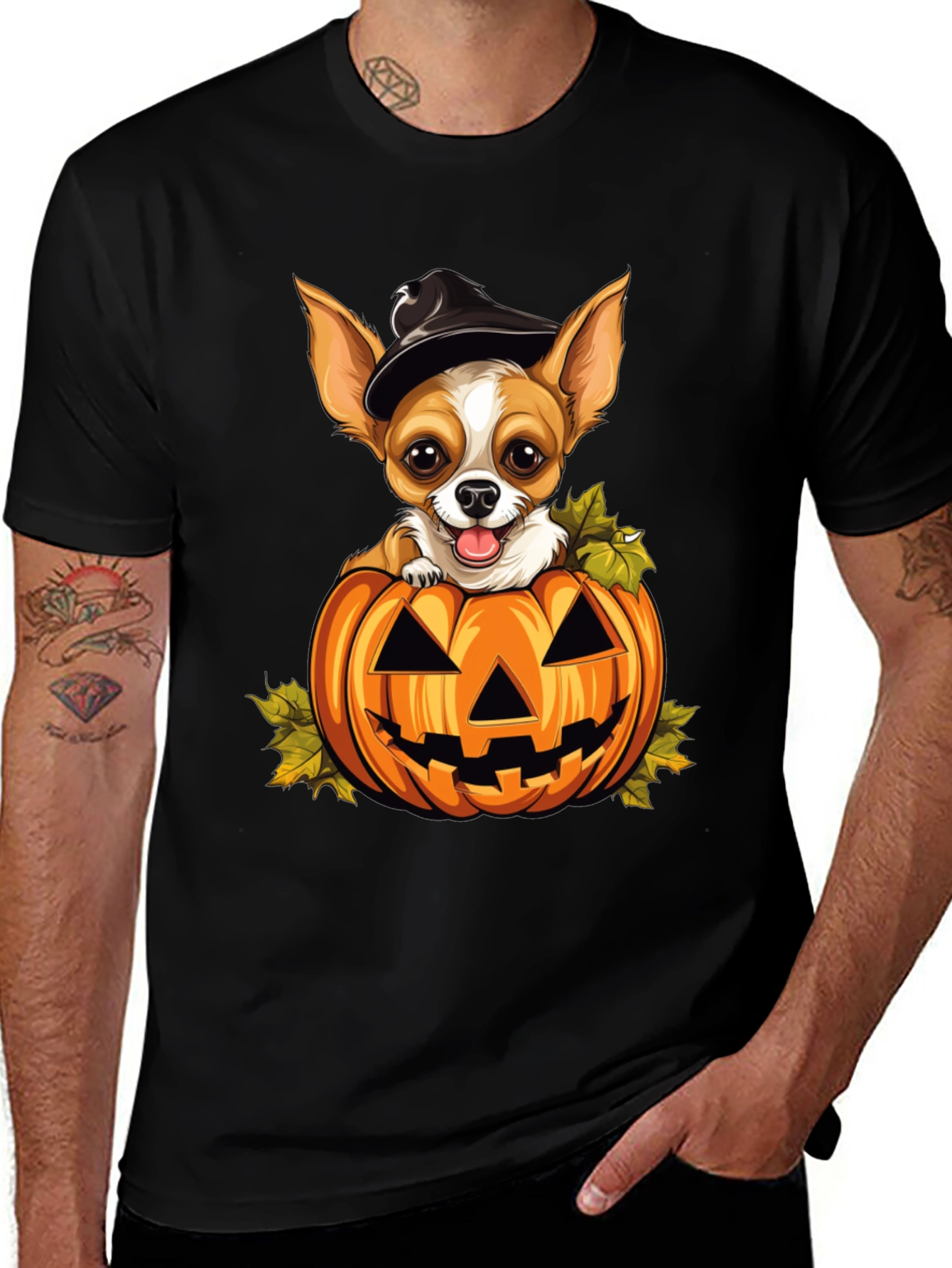 Halloween Chihuahua in Pumpkin T-Shirt