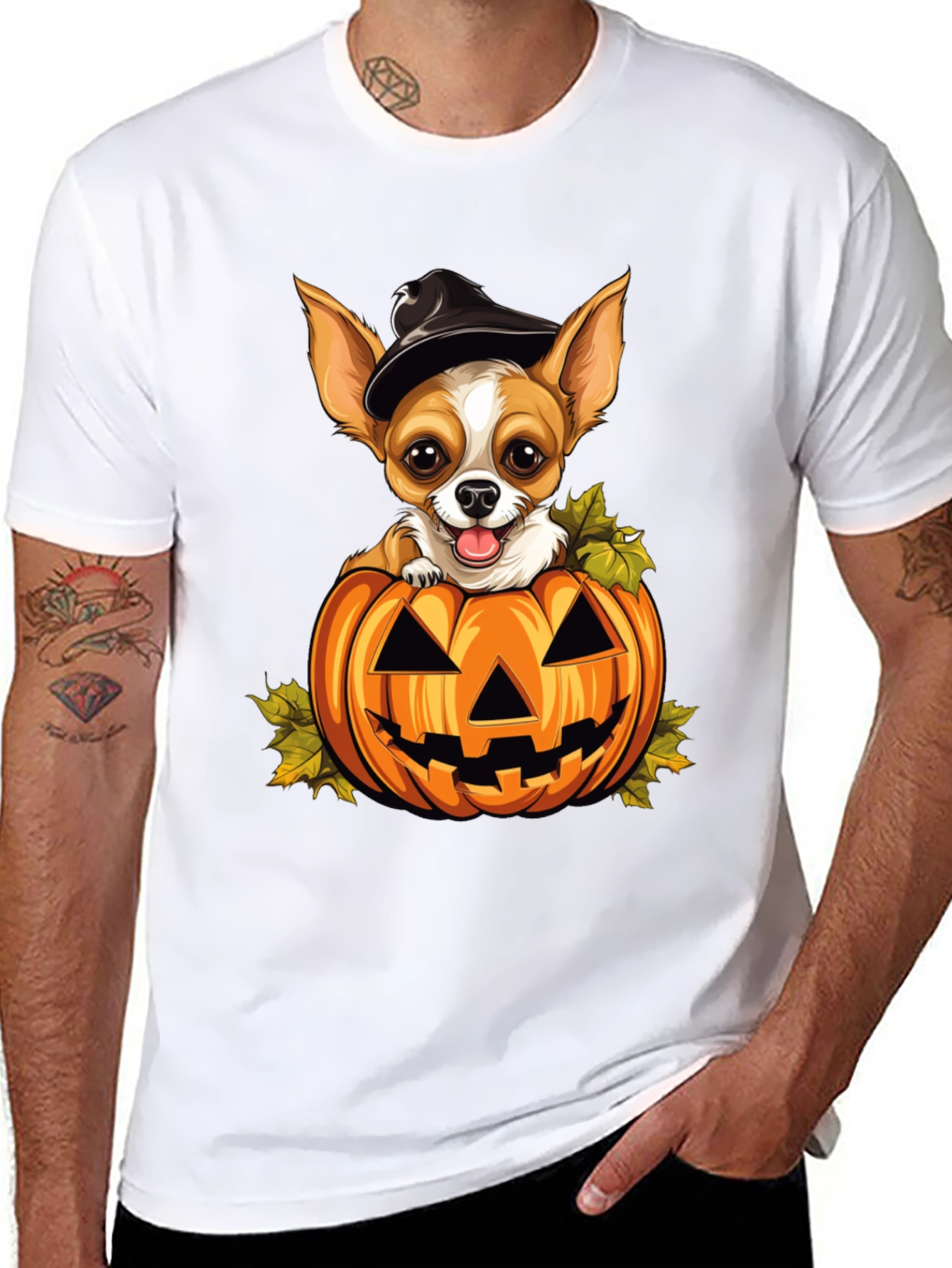 Halloween Chihuahua in Pumpkin T-Shirt