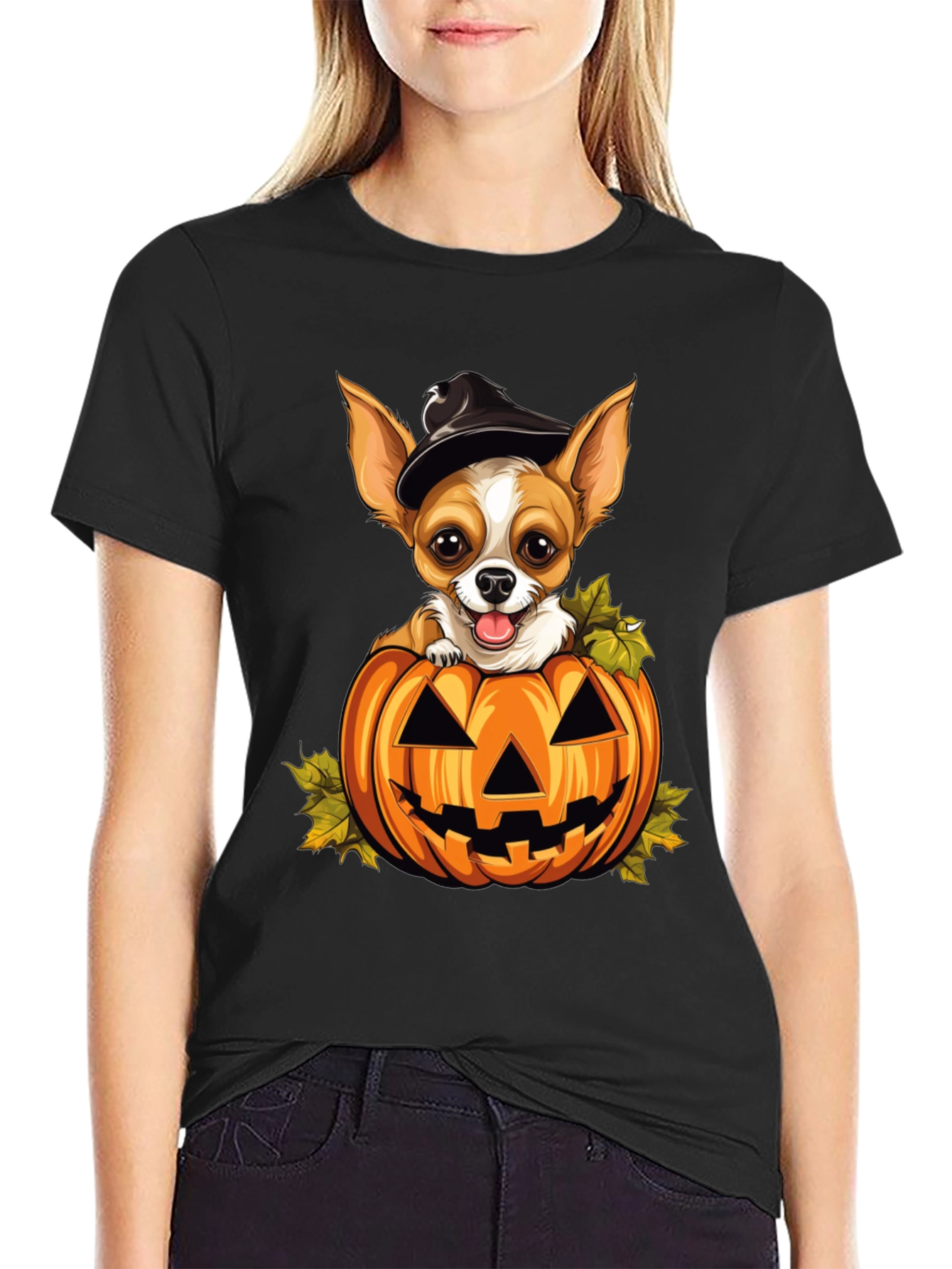 Halloween Chihuahua in Pumpkin T-Shirt