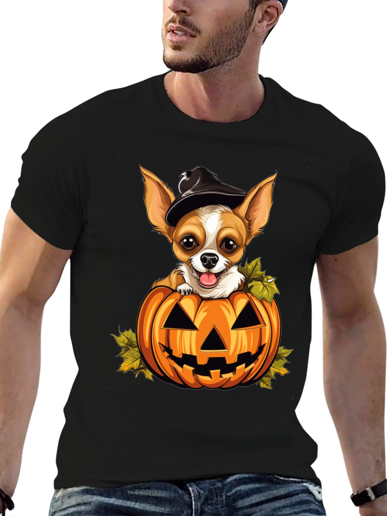 Halloween Chihuahua in Pumpkin T-Shirt