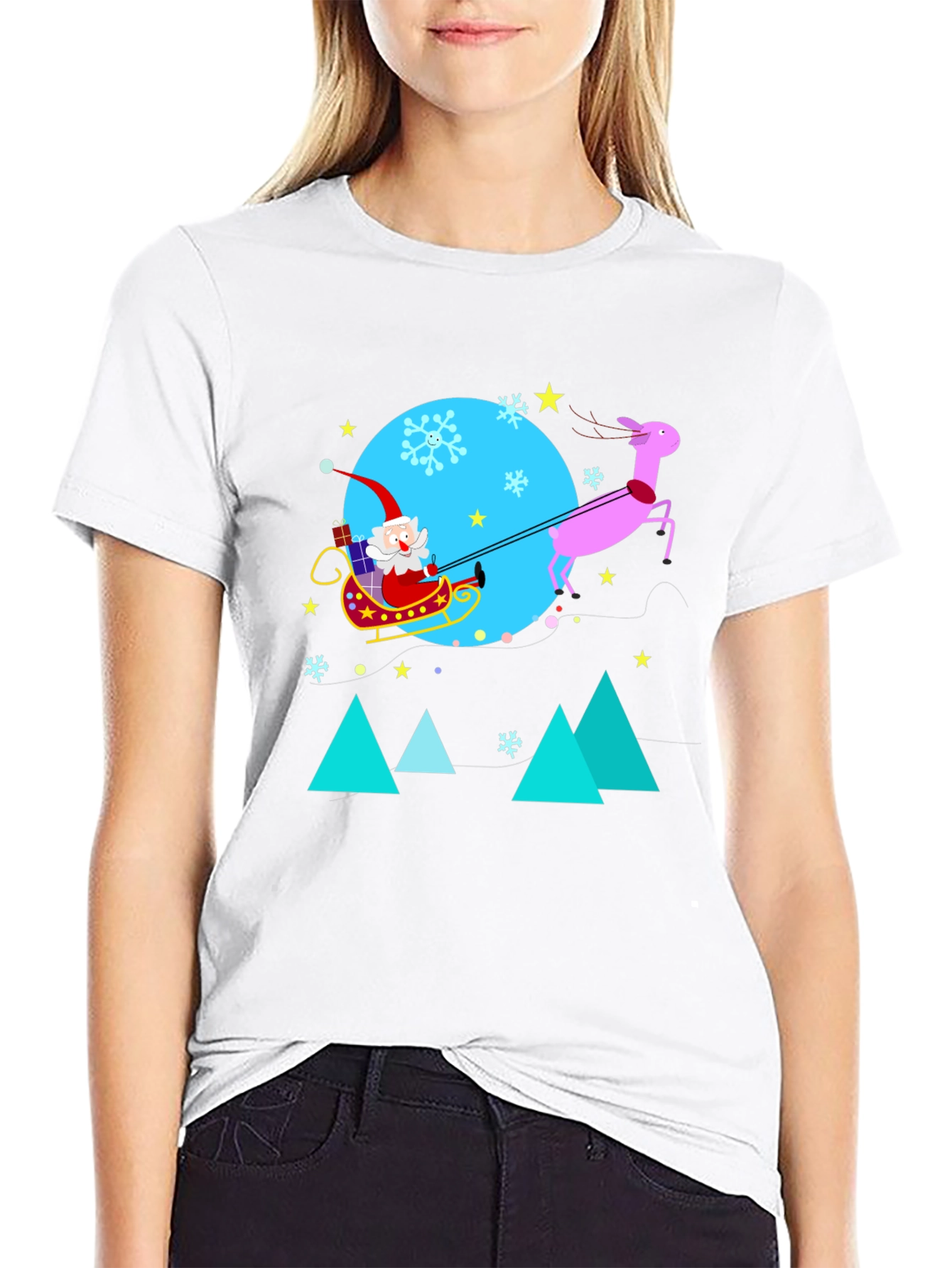 Festive Holiday T-Shirt - Santa & Reindeer