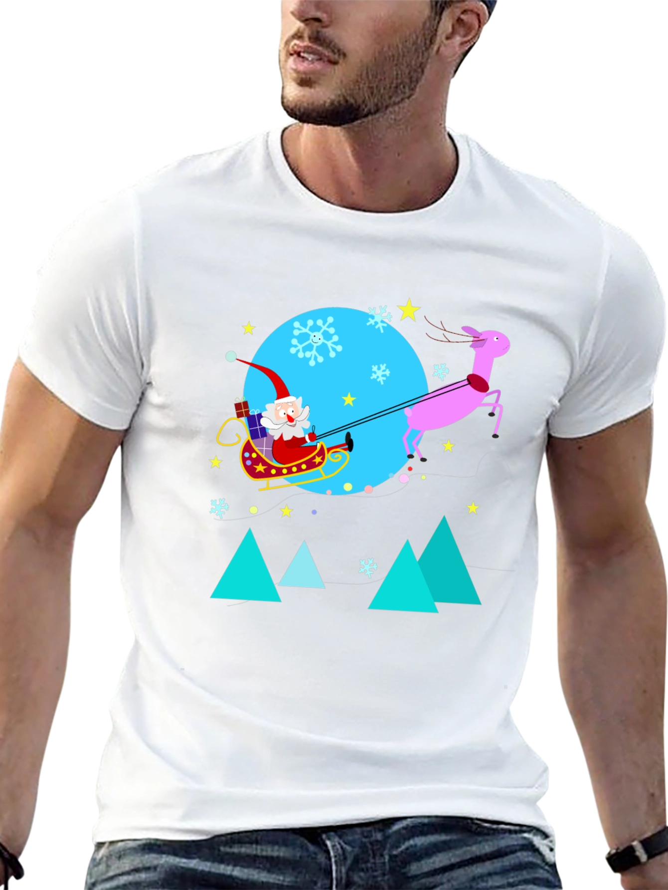 Festive Holiday T-Shirt - Santa & Reindeer