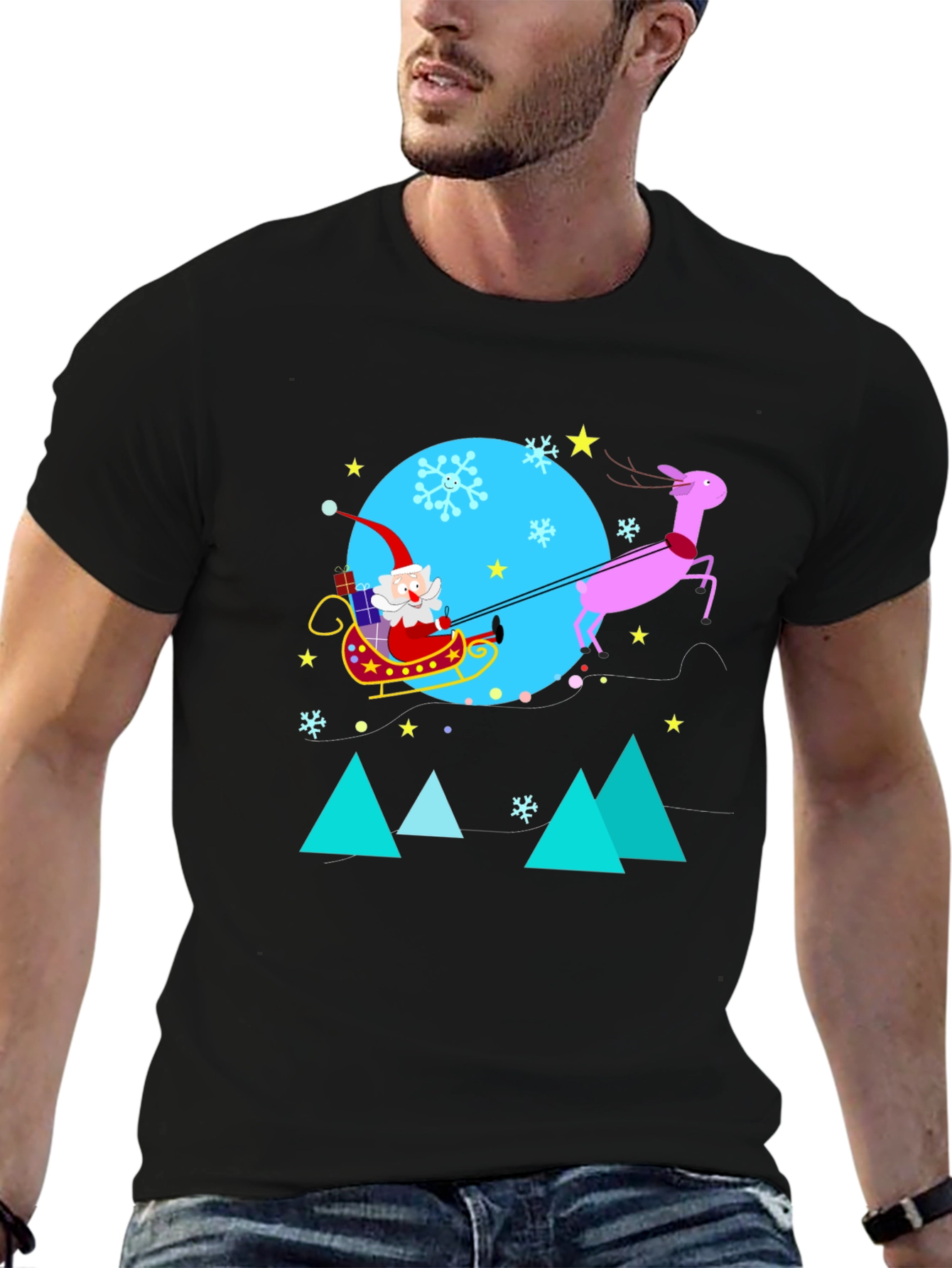 Festive Holiday T-Shirt - Santa & Reindeer