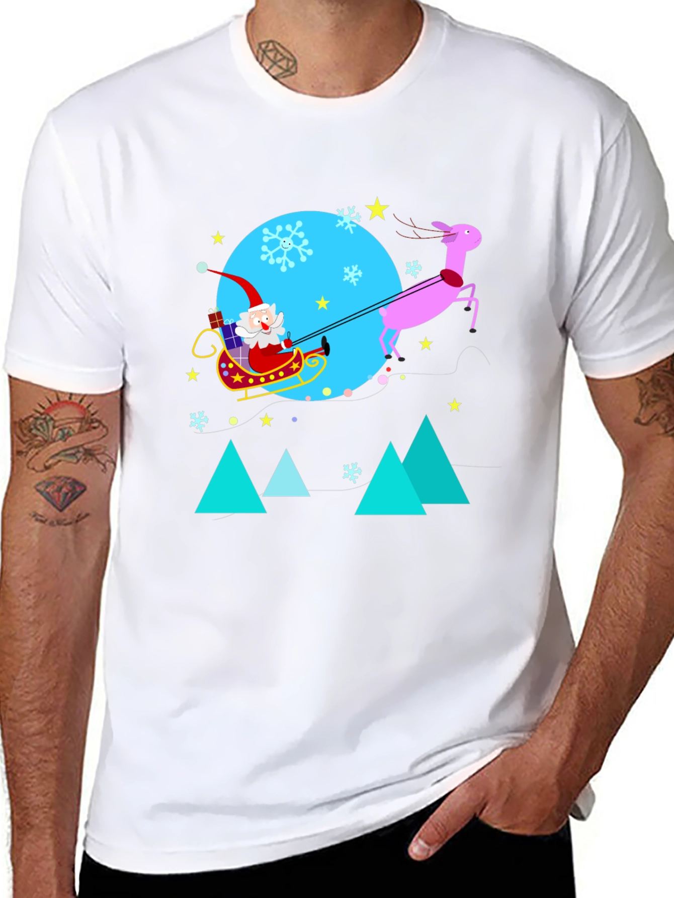Festive Holiday T-Shirt - Santa & Reindeer