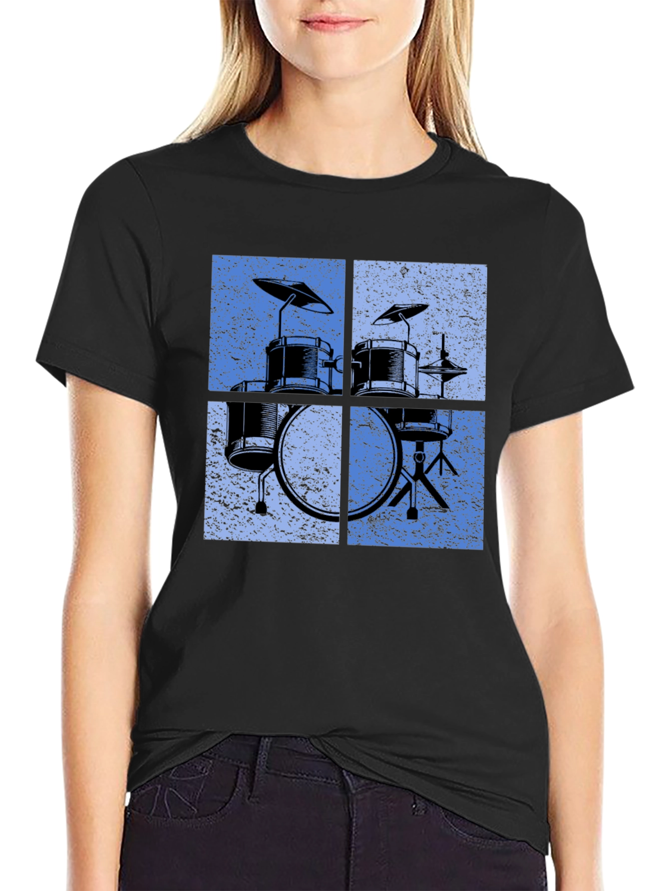 Retro Drum Set Graphic Tee - Black