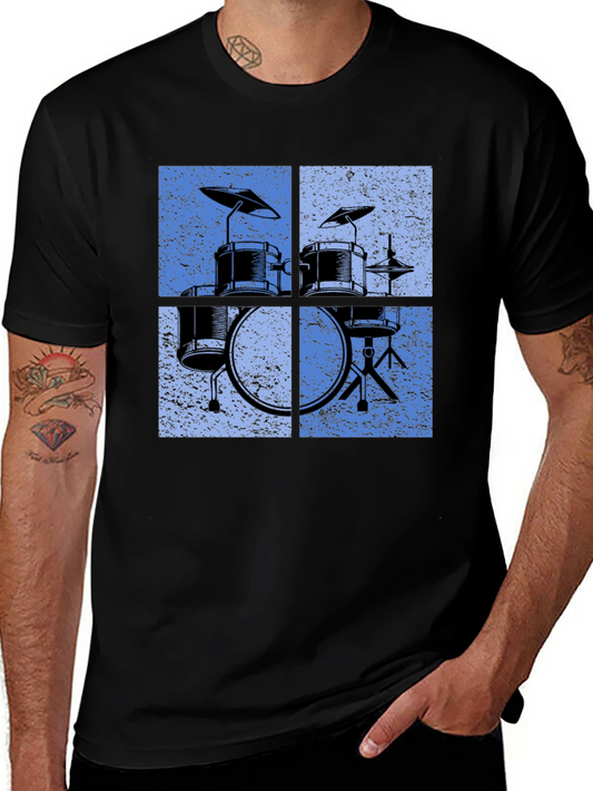 Retro Drum Set Graphic Tee - Black