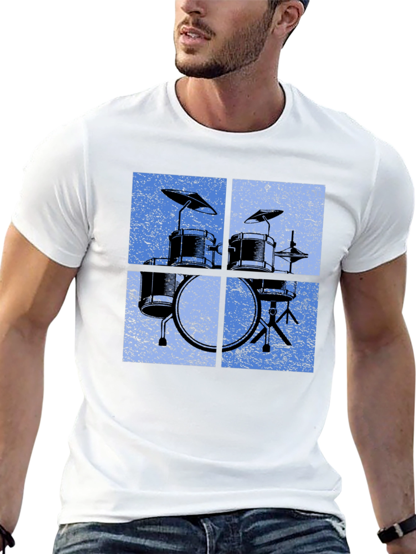 Retro Drum Set Graphic Tee - Black