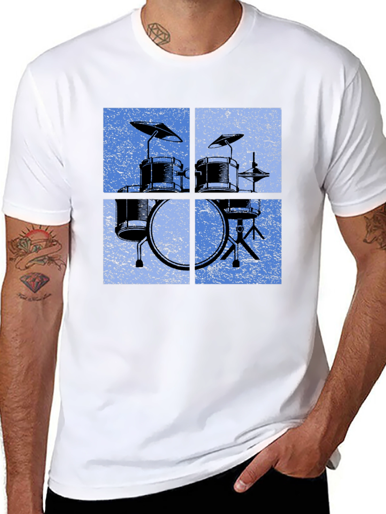 Retro Drum Set Graphic Tee - Black