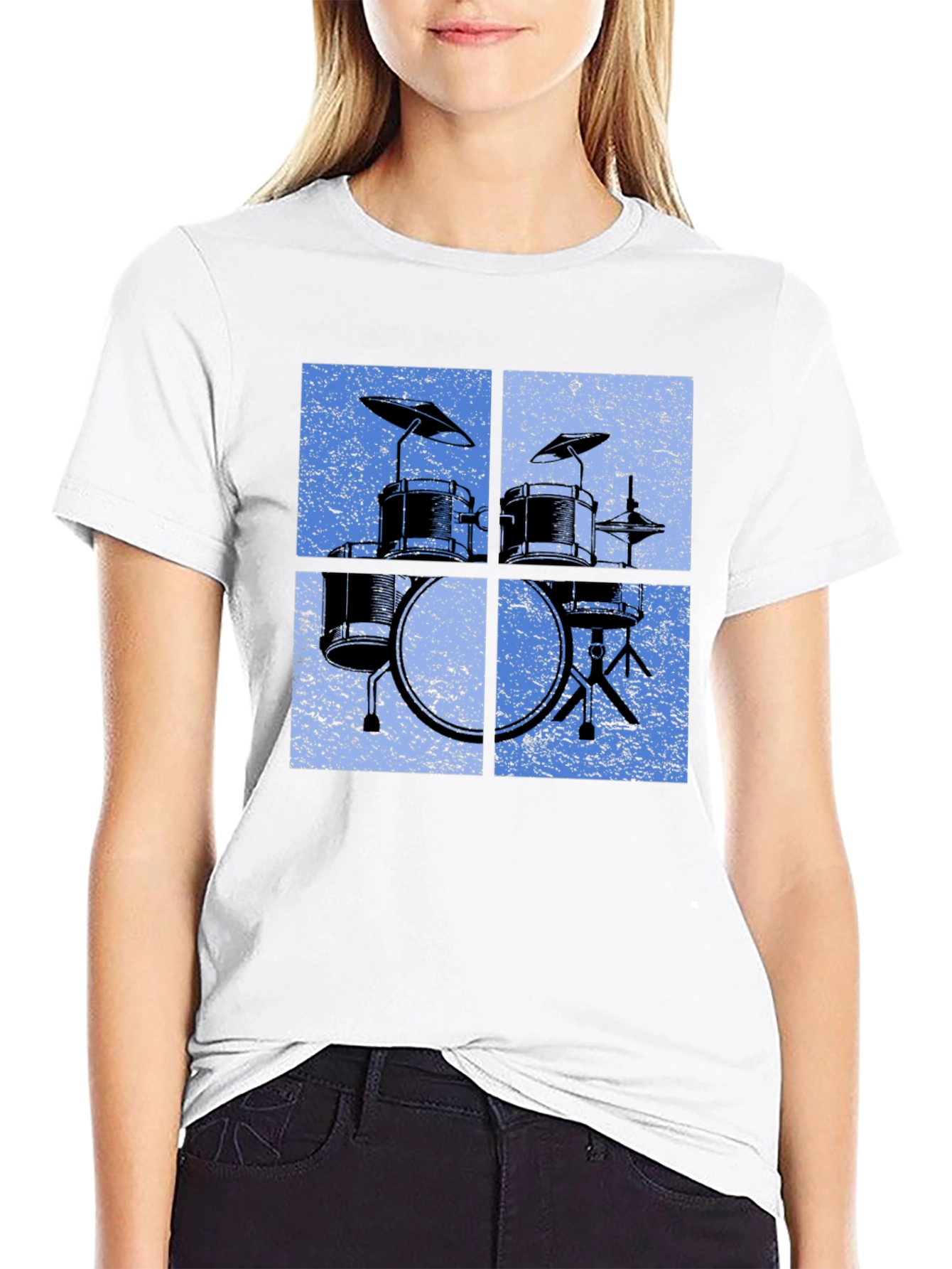Retro Drum Set Graphic Tee - Black