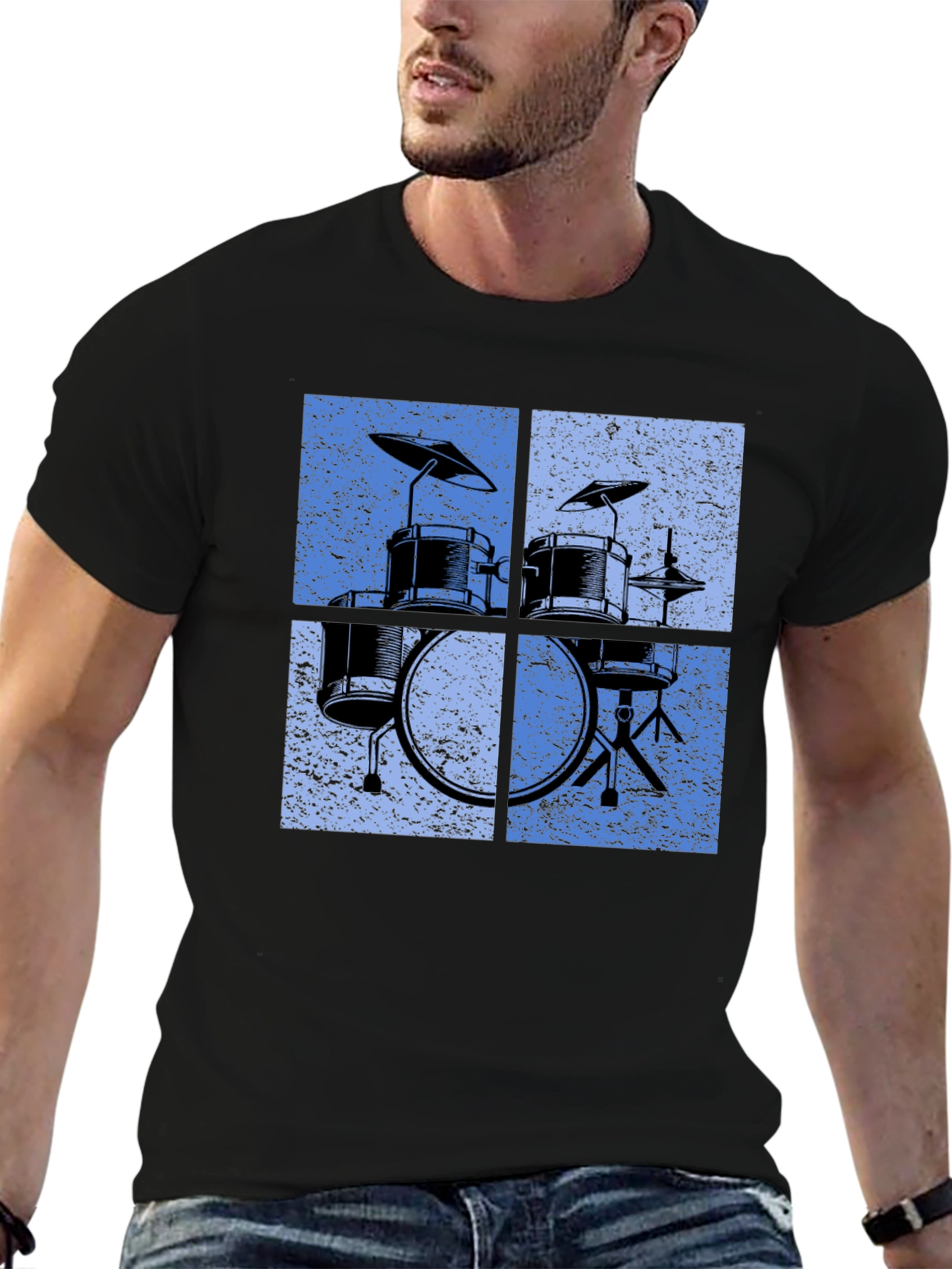 Retro Drum Set Graphic Tee - Black