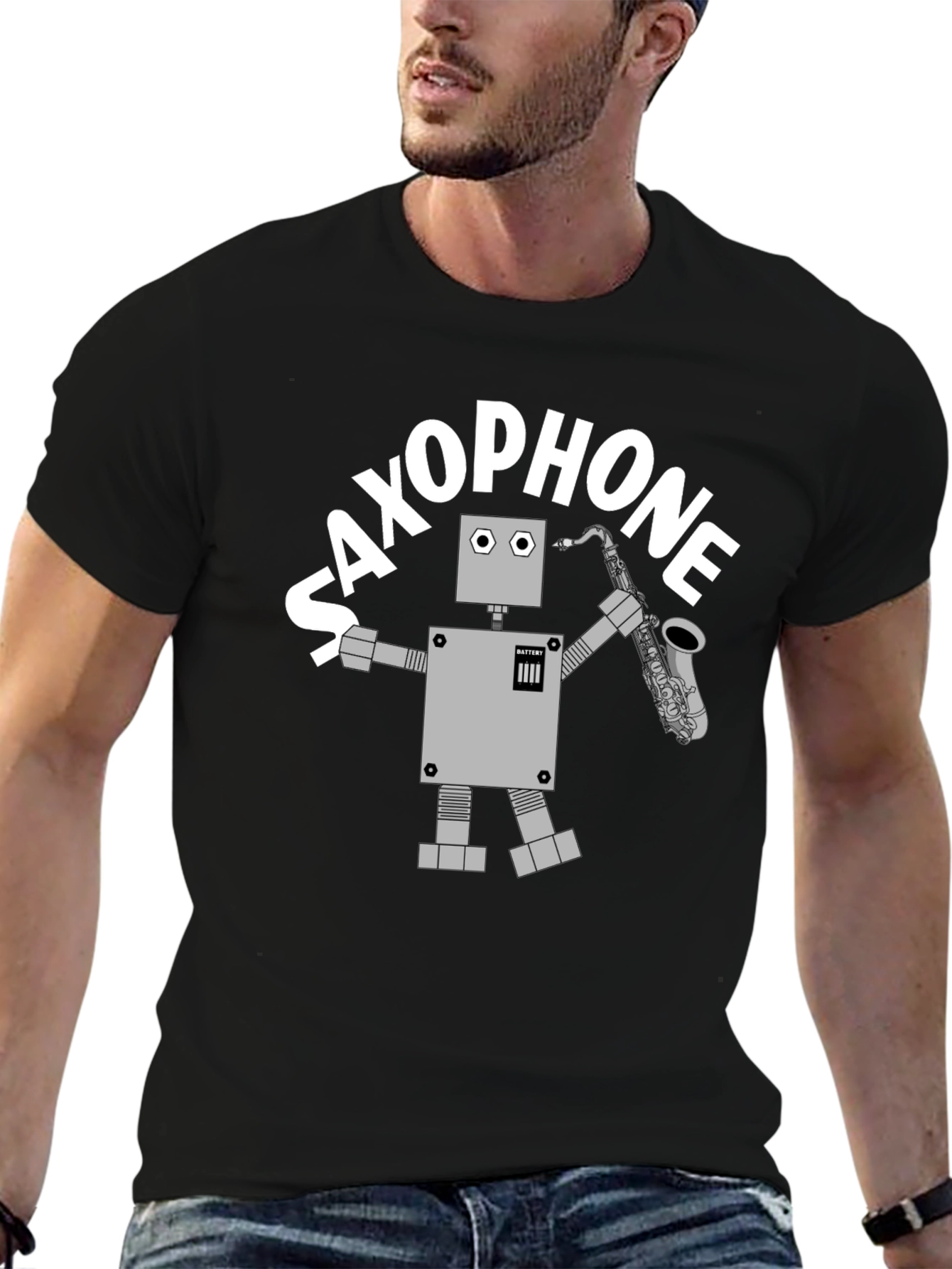 Saxophone Robot T-Shirt - Cool Graphic Tee