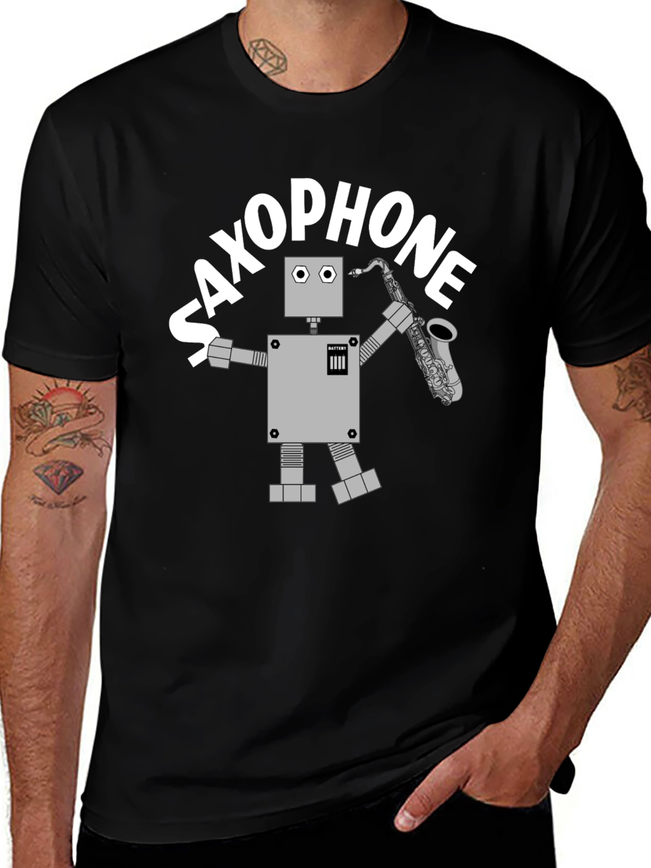 Saxophone Robot T-Shirt - Cool Graphic Tee