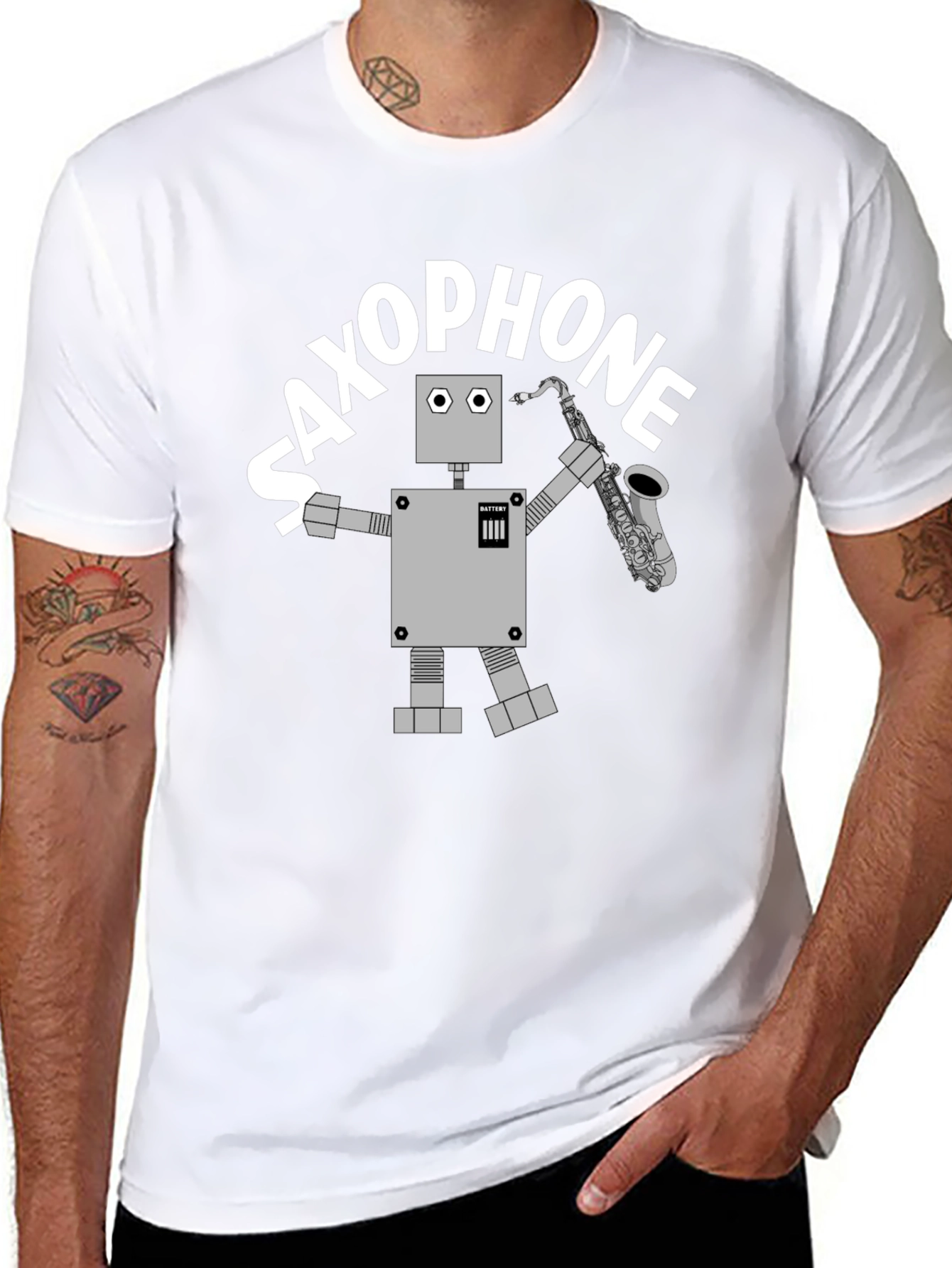 Saxophone Robot T-Shirt - Cool Graphic Tee
