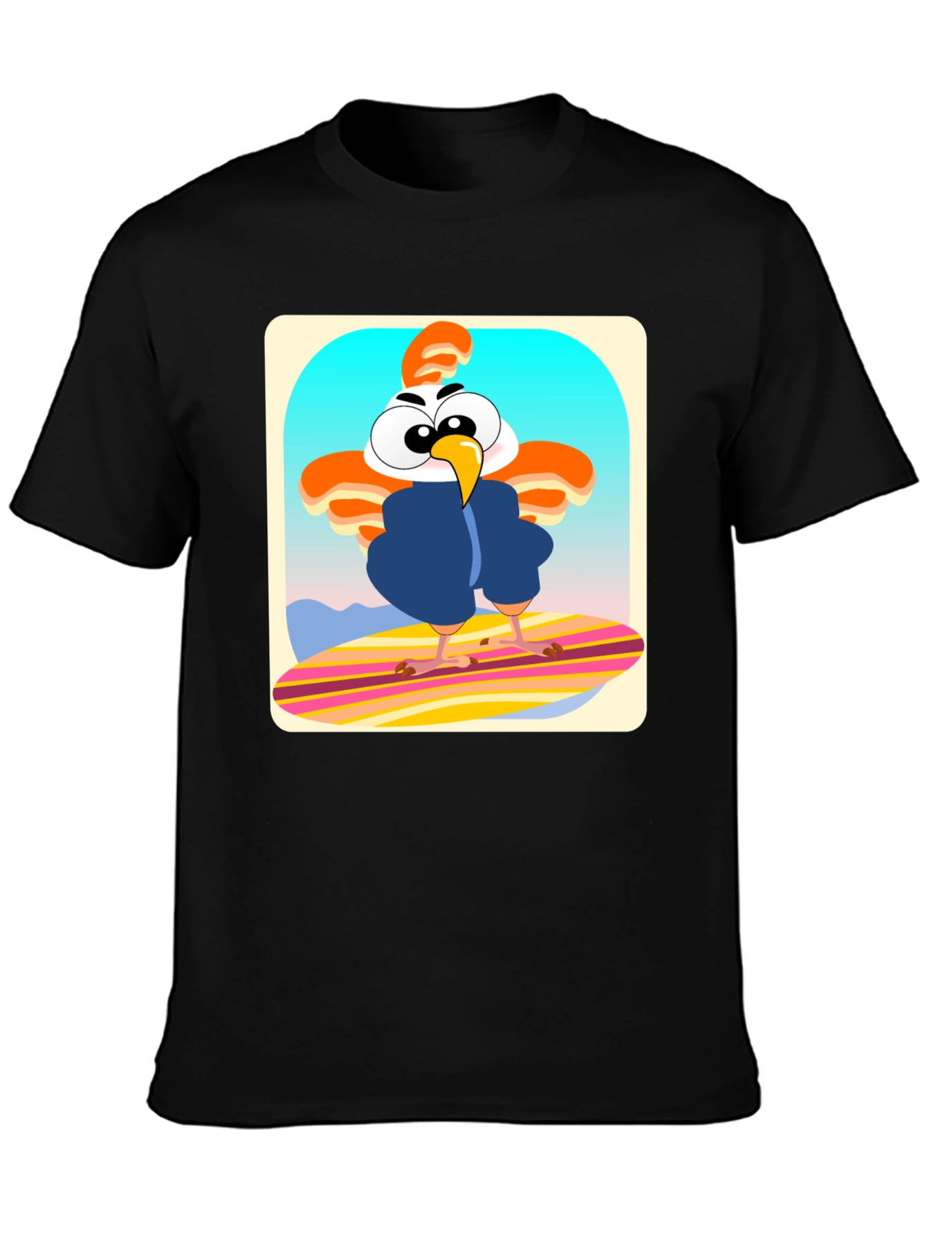 Funky Chicken Surfer T-Shirt - Cartoon Style