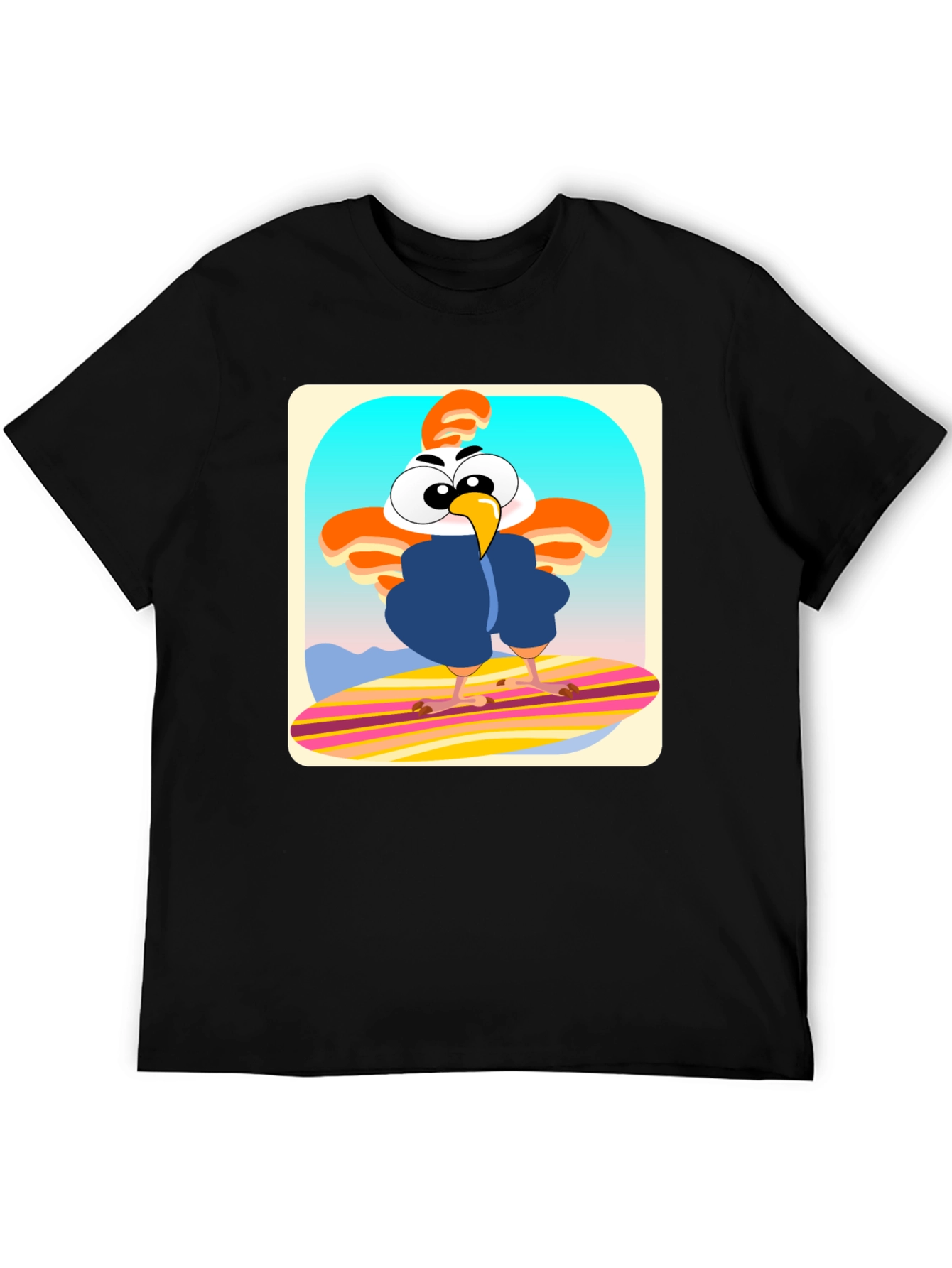 Funky Chicken Surfer T-Shirt - Cartoon Style