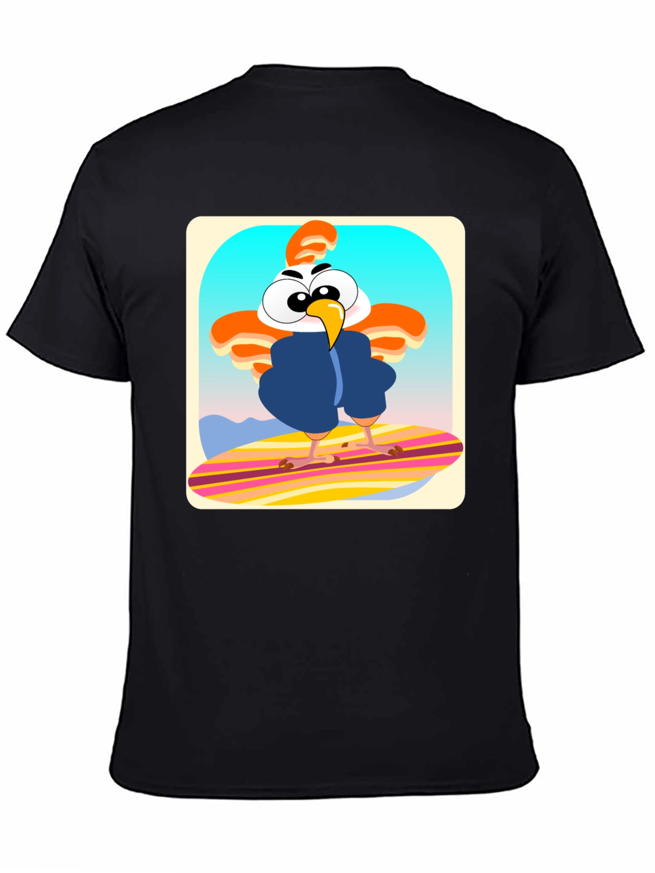 Funky Chicken Surfer T-Shirt - Cartoon Style