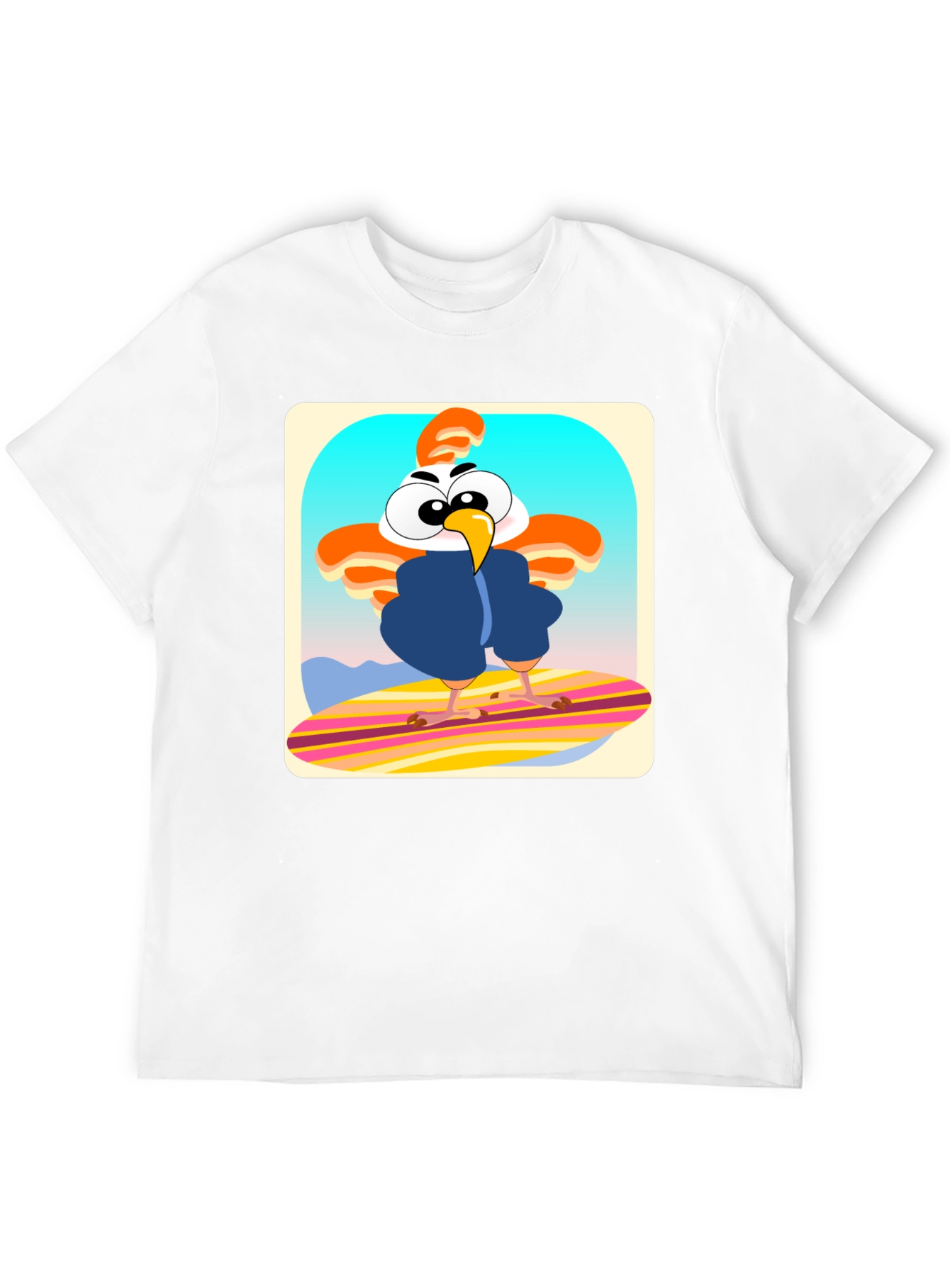 Funky Chicken Surfer T-Shirt - Cartoon Style