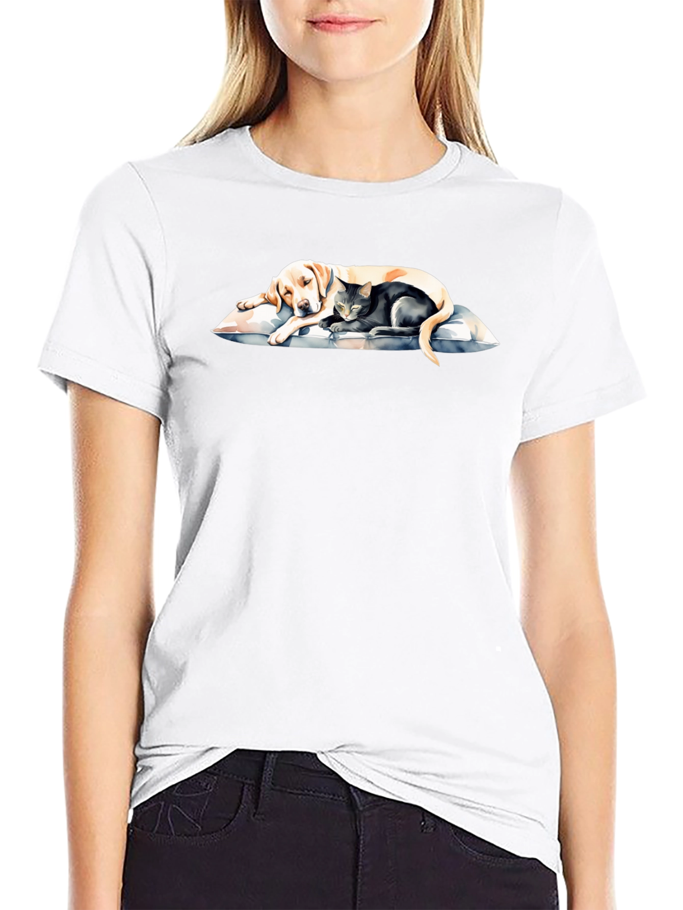 Dog and Cat Sleeping Together T-Shirt