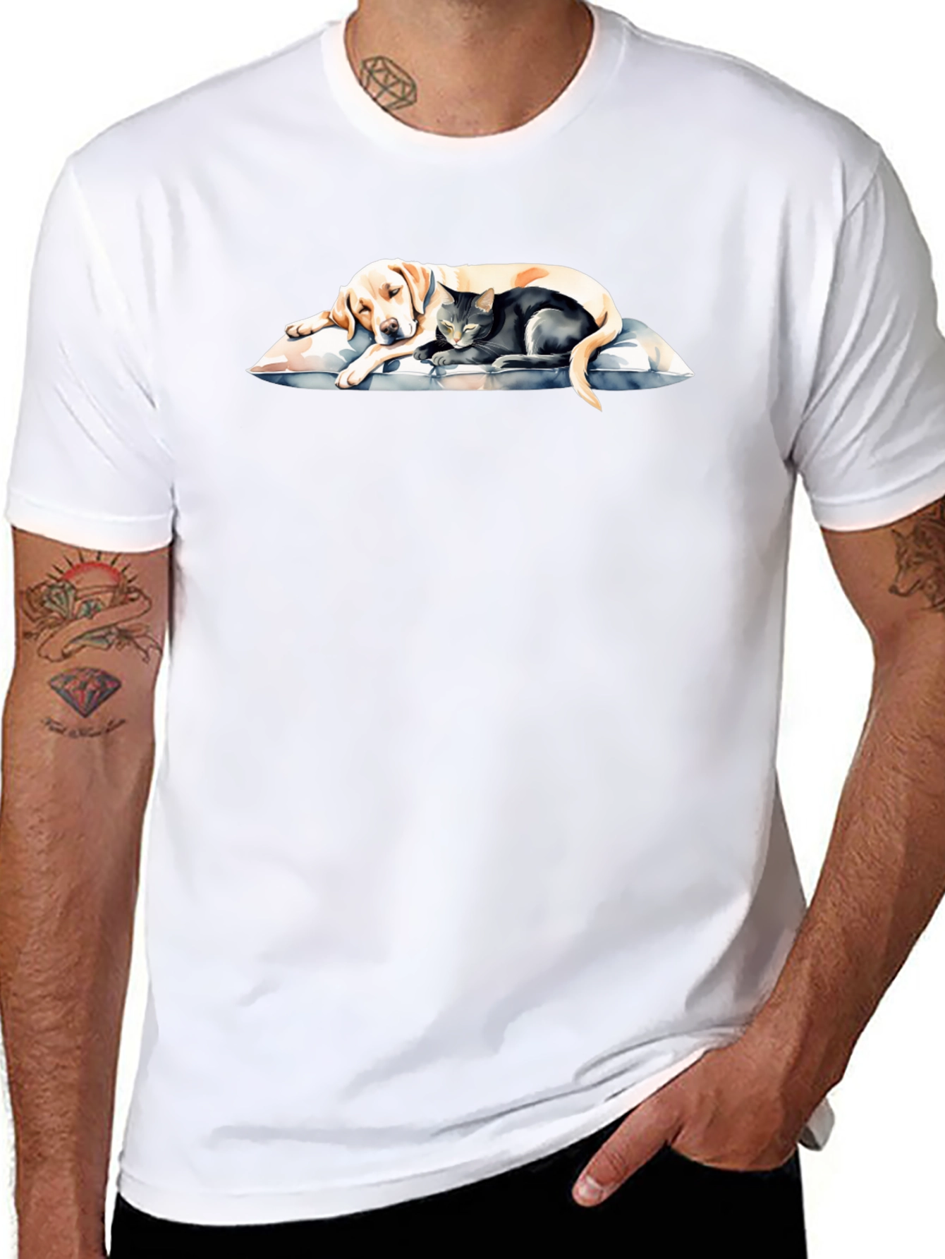 Dog and Cat Sleeping Together T-Shirt