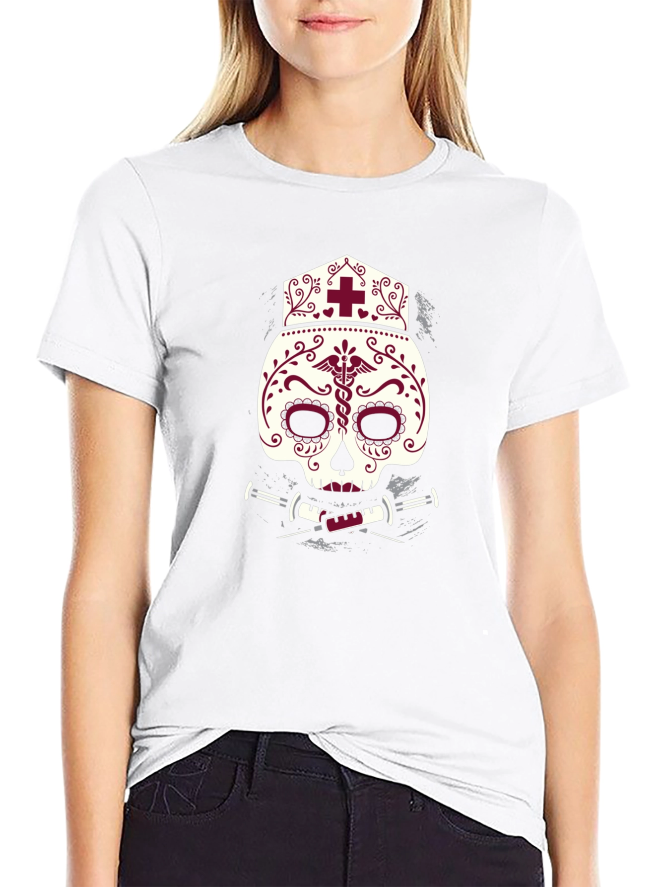 Nurse Sugar Skull T-Shirt - Unique Graphic Tee