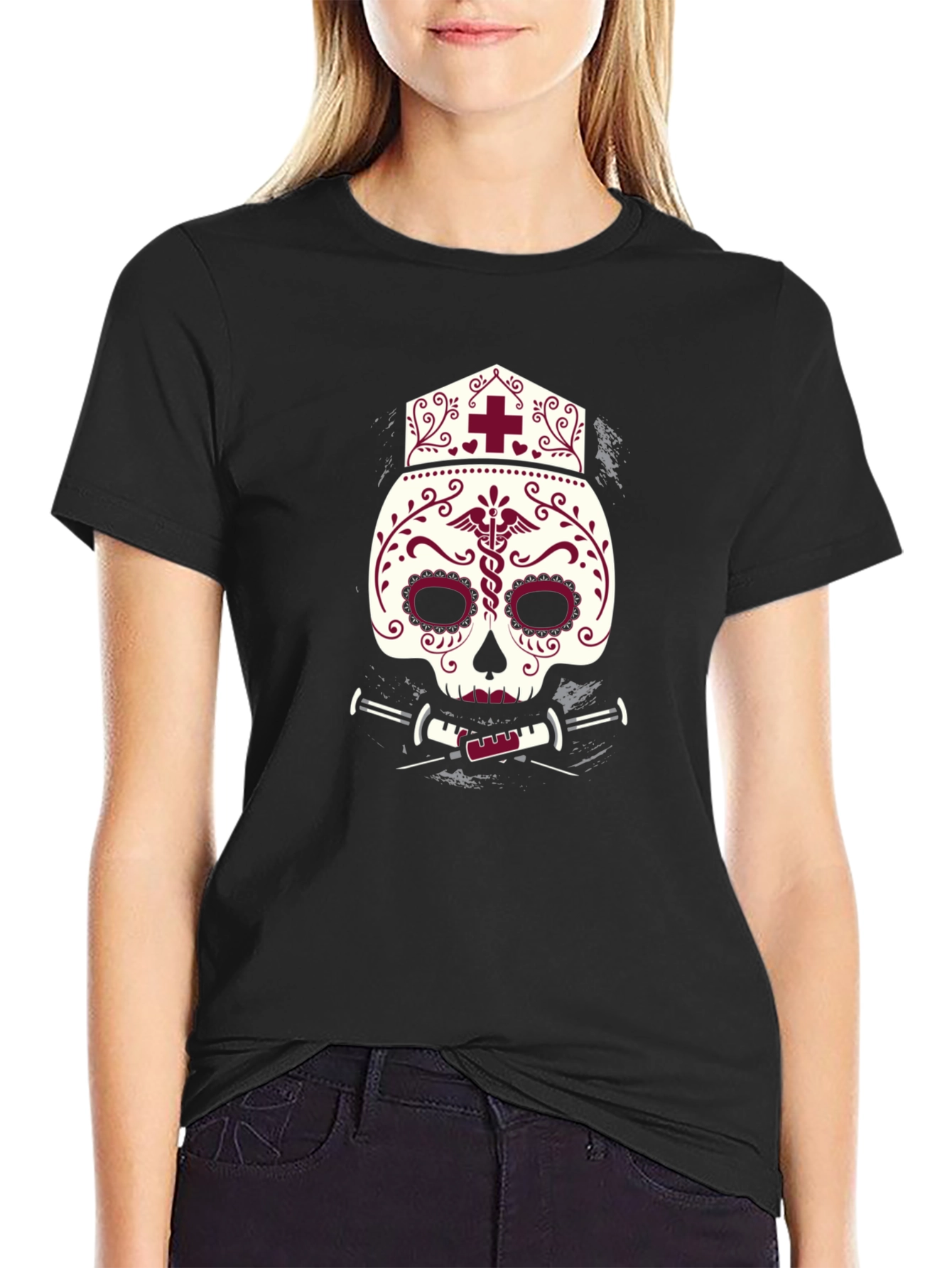 Nurse Sugar Skull T-Shirt - Unique Graphic Tee