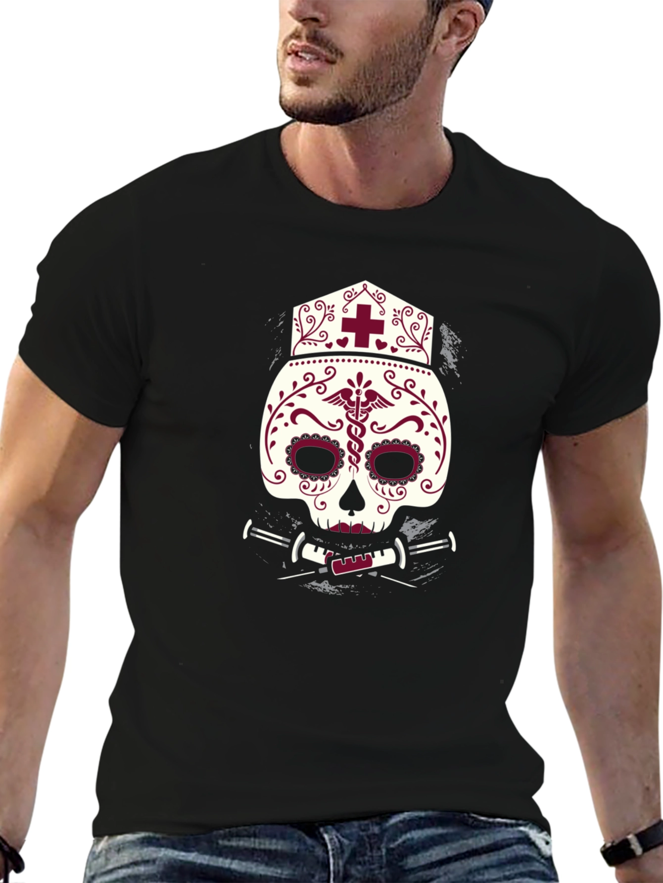 Nurse Sugar Skull T-Shirt - Unique Graphic Tee