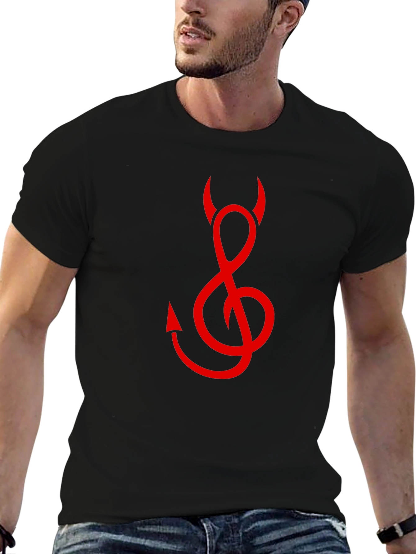Devil Treble Clef Graphic Tee - Black Cotton