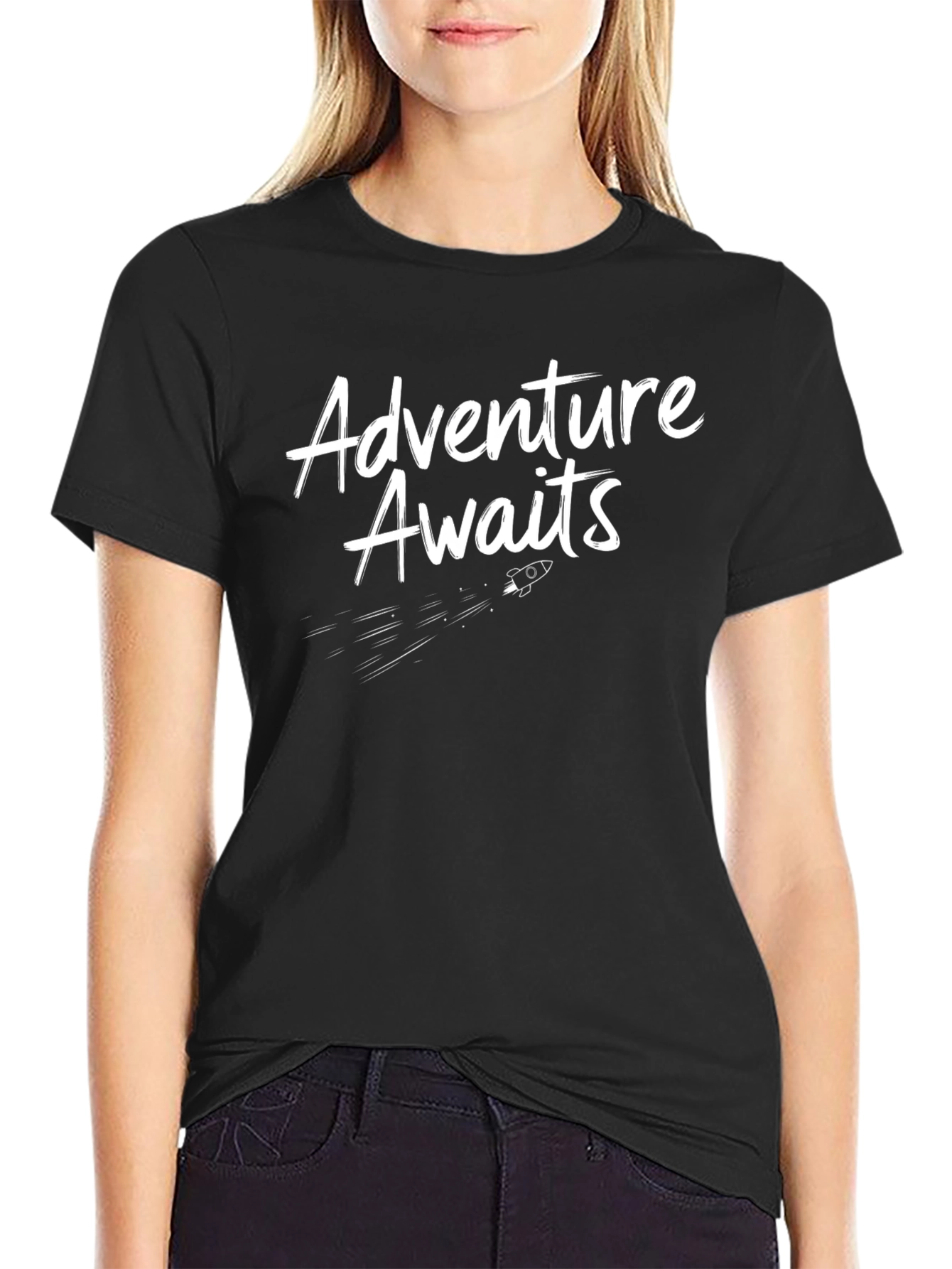 Adventure Awaits Graphic Tee - Black Cotton T-Shirt