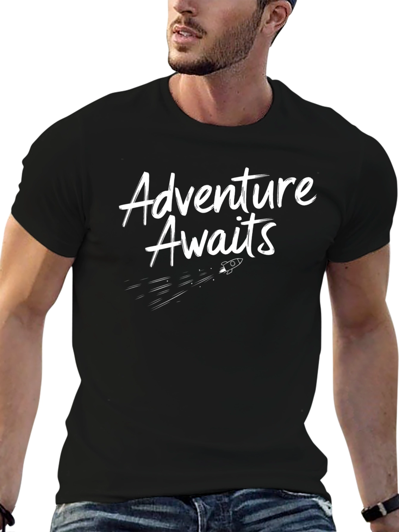 Adventure Awaits Graphic Tee - Black Cotton T-Shirt
