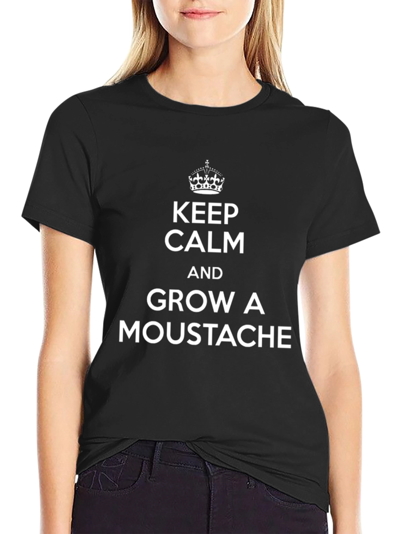 Keep Calm and Grow a Moustache Black T-Shirt