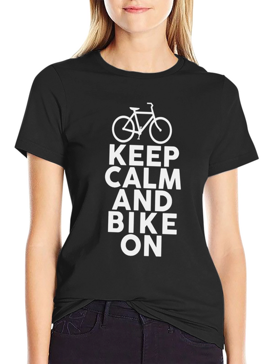 Keep Calm and Bike On Black T-Shirt