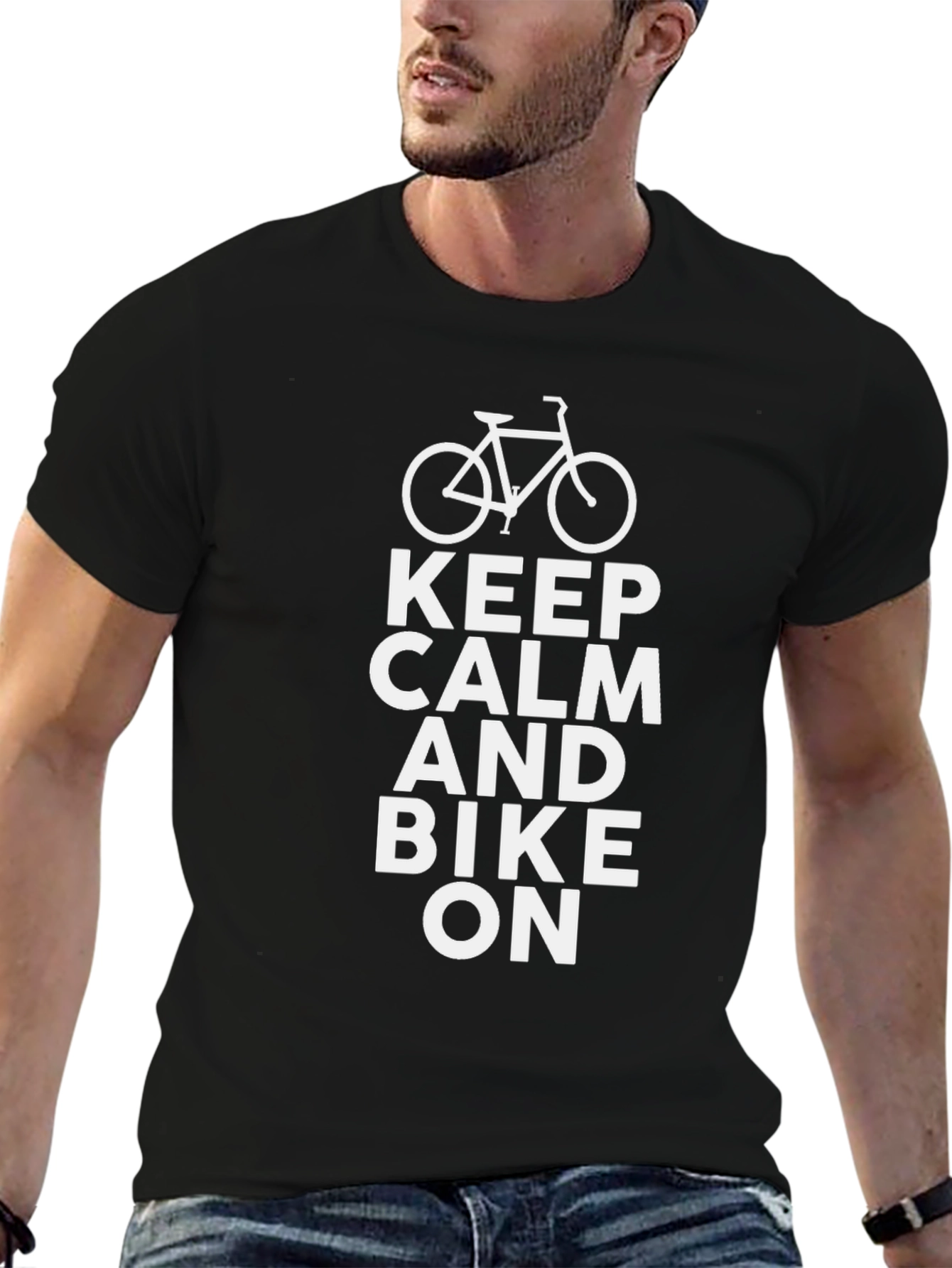Keep Calm and Bike On Black T-Shirt