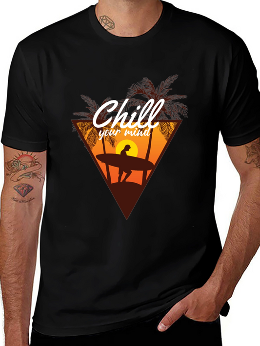 Chill Your Mind Graphic Tee - Surf & Palm Design