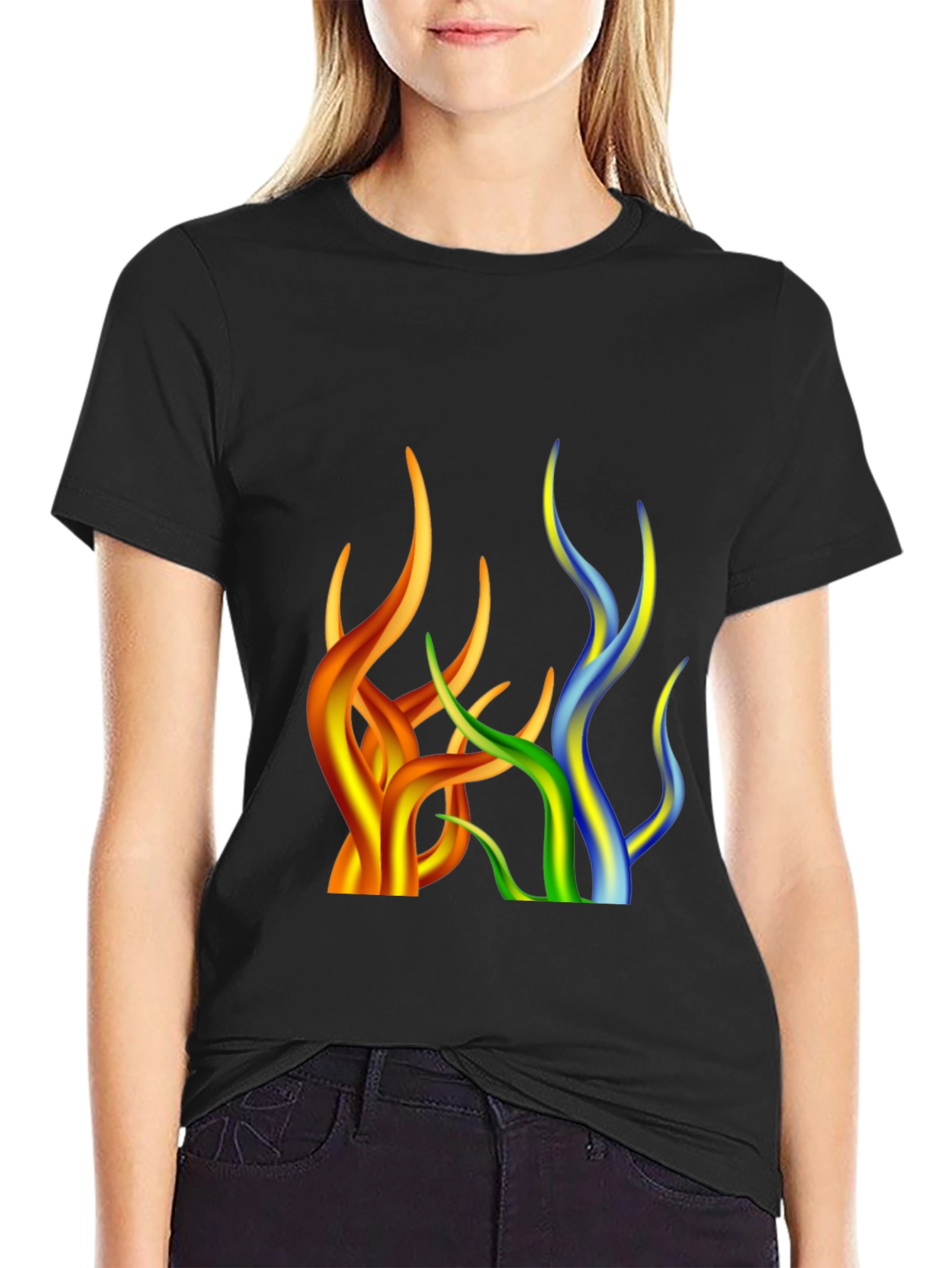 Abstract Flame Design Black T-Shirt