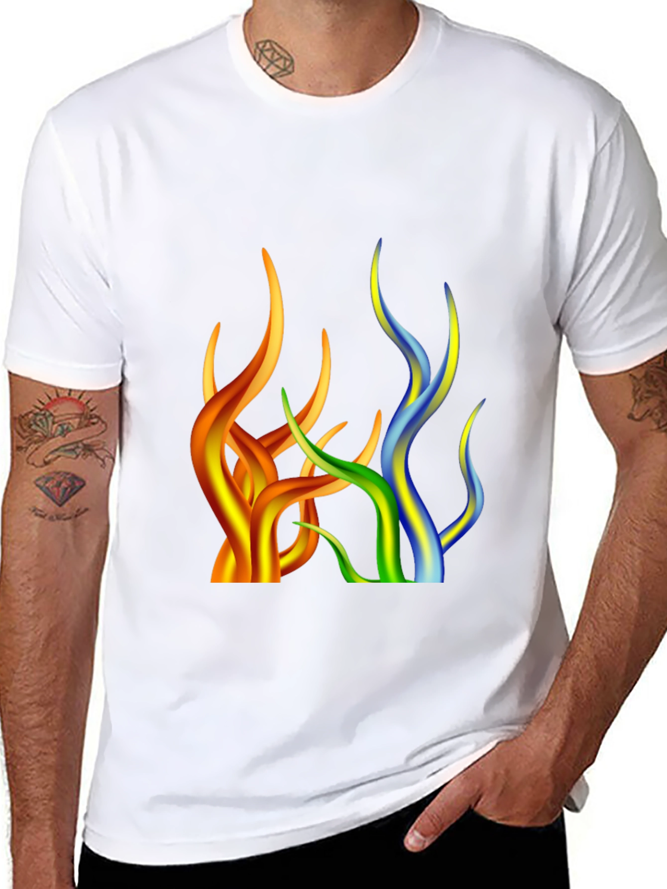 Abstract Flame Design Black T-Shirt