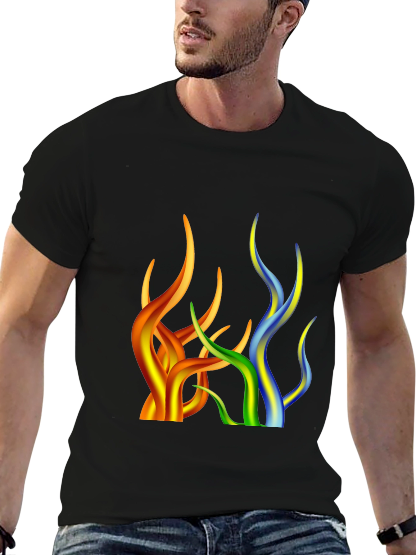 Abstract Flame Design Black T-Shirt