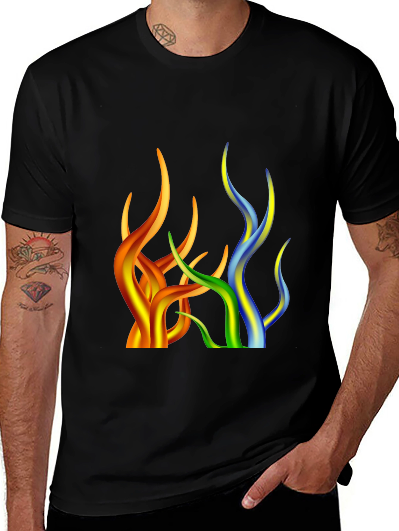 Abstract Flame Design Black T-Shirt