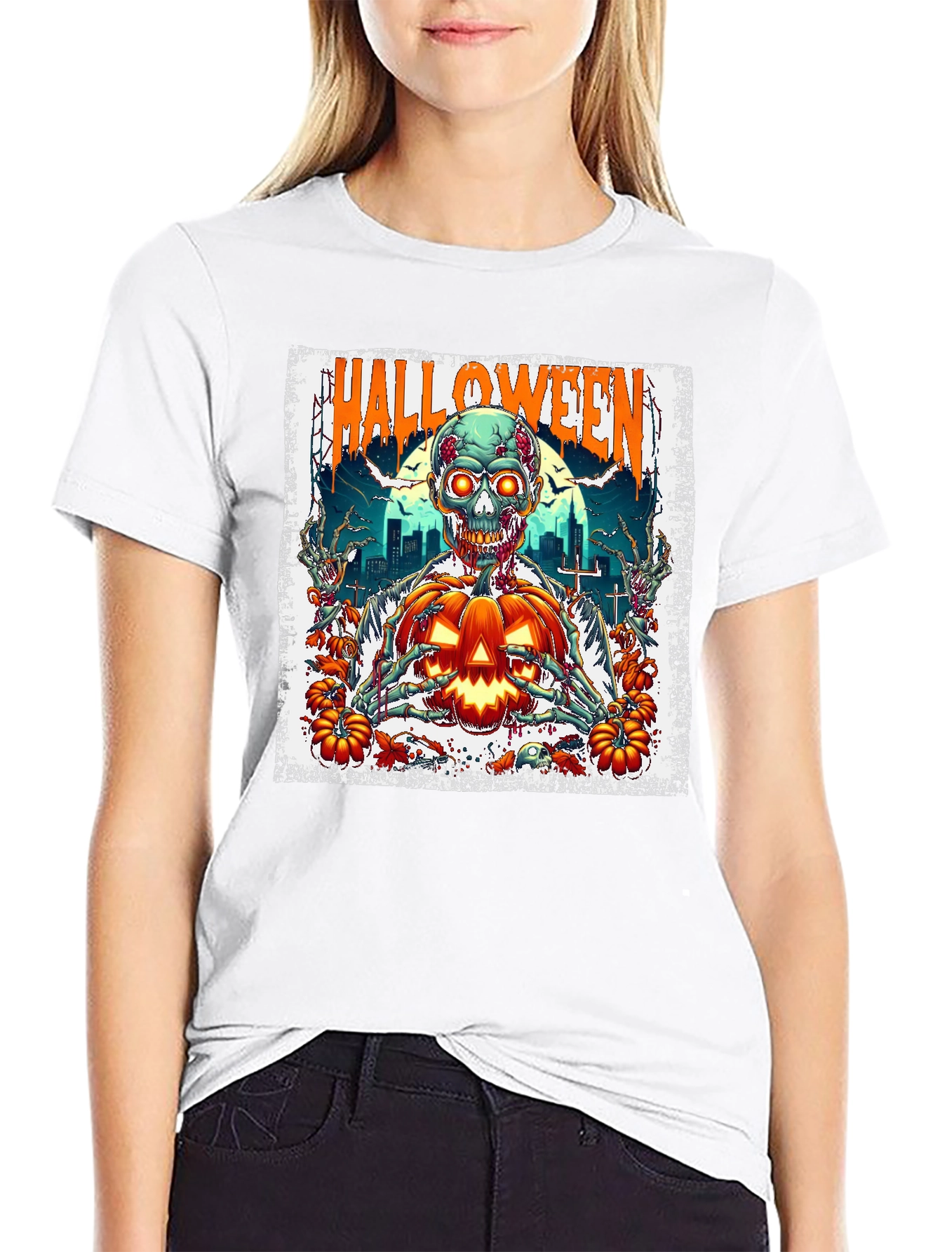 Halloween Zombie Pumpkin Graphic Tee