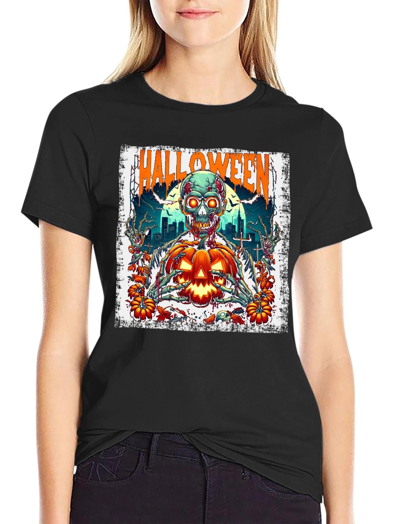 Halloween Zombie Pumpkin Graphic Tee