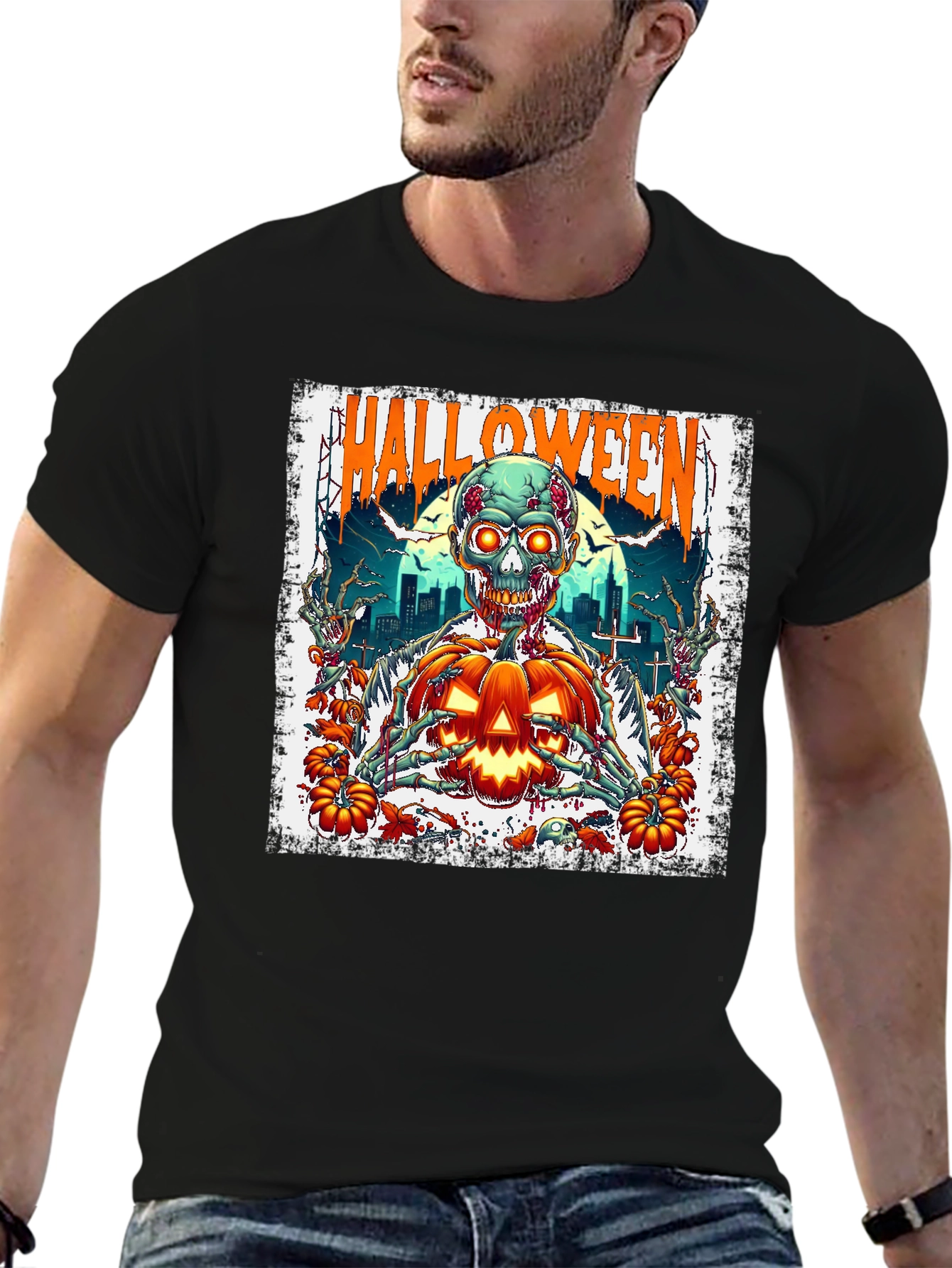 Halloween Zombie Pumpkin Graphic Tee